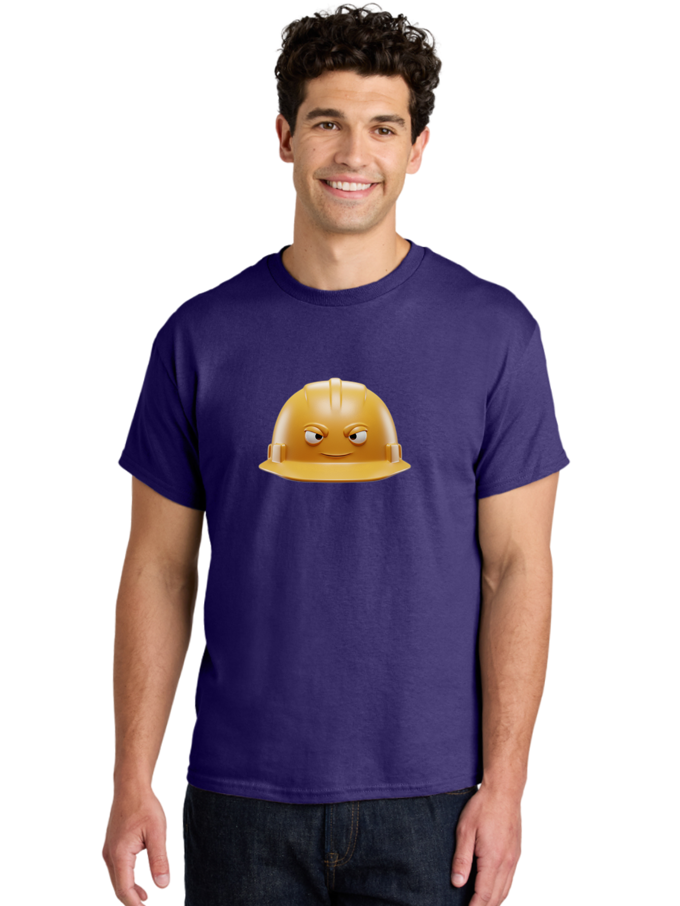 Smiling-Hard-Hat-1 Men'S Graphic Tee, 100% Cotton, Comfortable Casual Summer Wear, Machine Washable, Construction Hard Hat, Safety Helmet, Cartoon Character, Funny Face, Smiling Eyes, Building Industry, Workplace Safety, Security Gear, Bad643 28