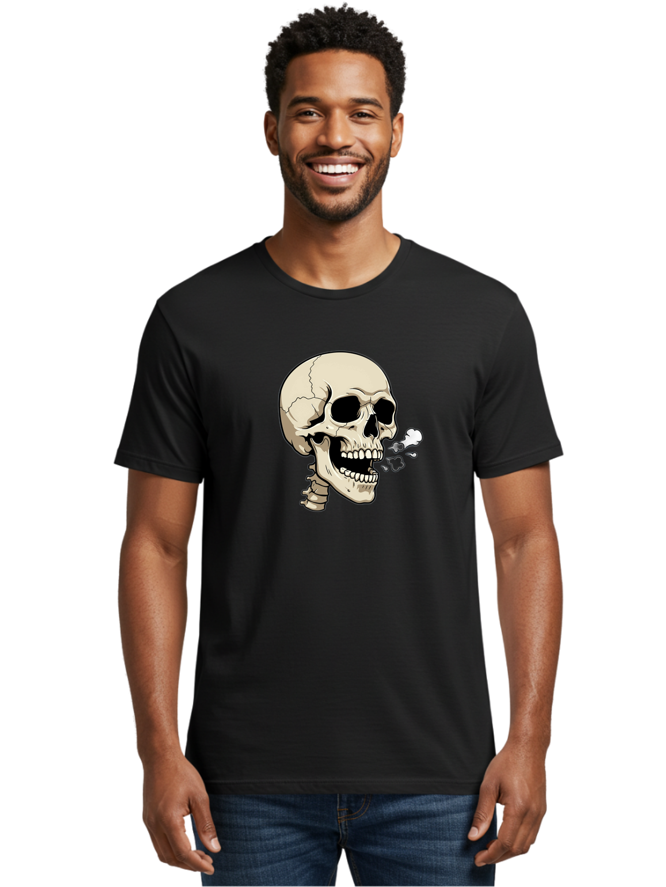 Smoking-Skull Men'S Graphic Tee, 100% Cotton, Comfortable Casual Summer Wear, Machine Washable, Skull Smoking Weed, Cannabis Culture, Humorous Illustration, Edgy Art, Smoking Skull, Weed Culture, Cartoon Skull Bad650 20