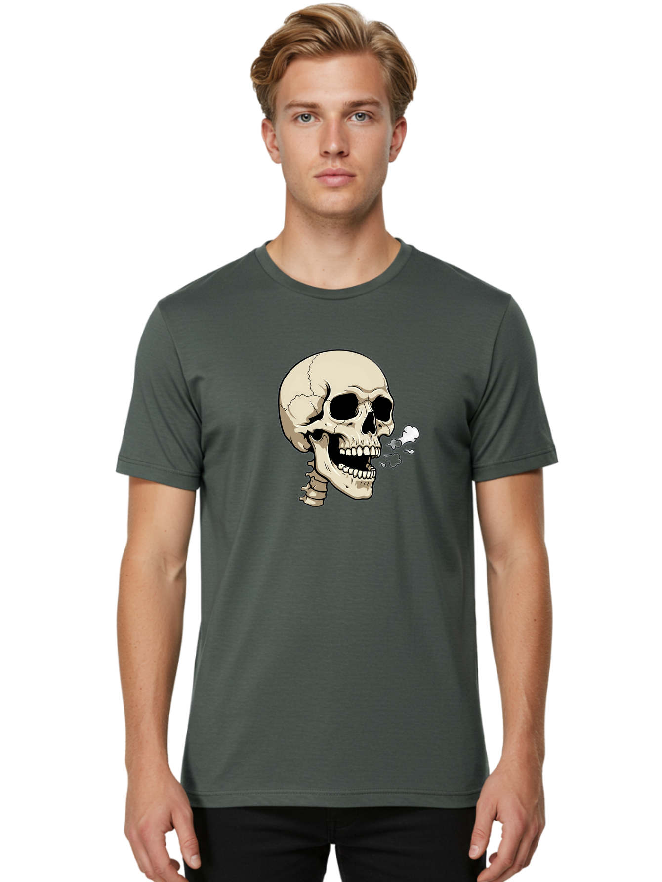 Smoking-Skull Men'S Graphic Tee, 100% Cotton, Comfortable Casual Summer Wear, Machine Washable, Skull Smoking Weed, Cannabis Culture, Humorous Illustration, Edgy Art, Smoking Skull, Weed Culture, Cartoon Skull Bad650 24