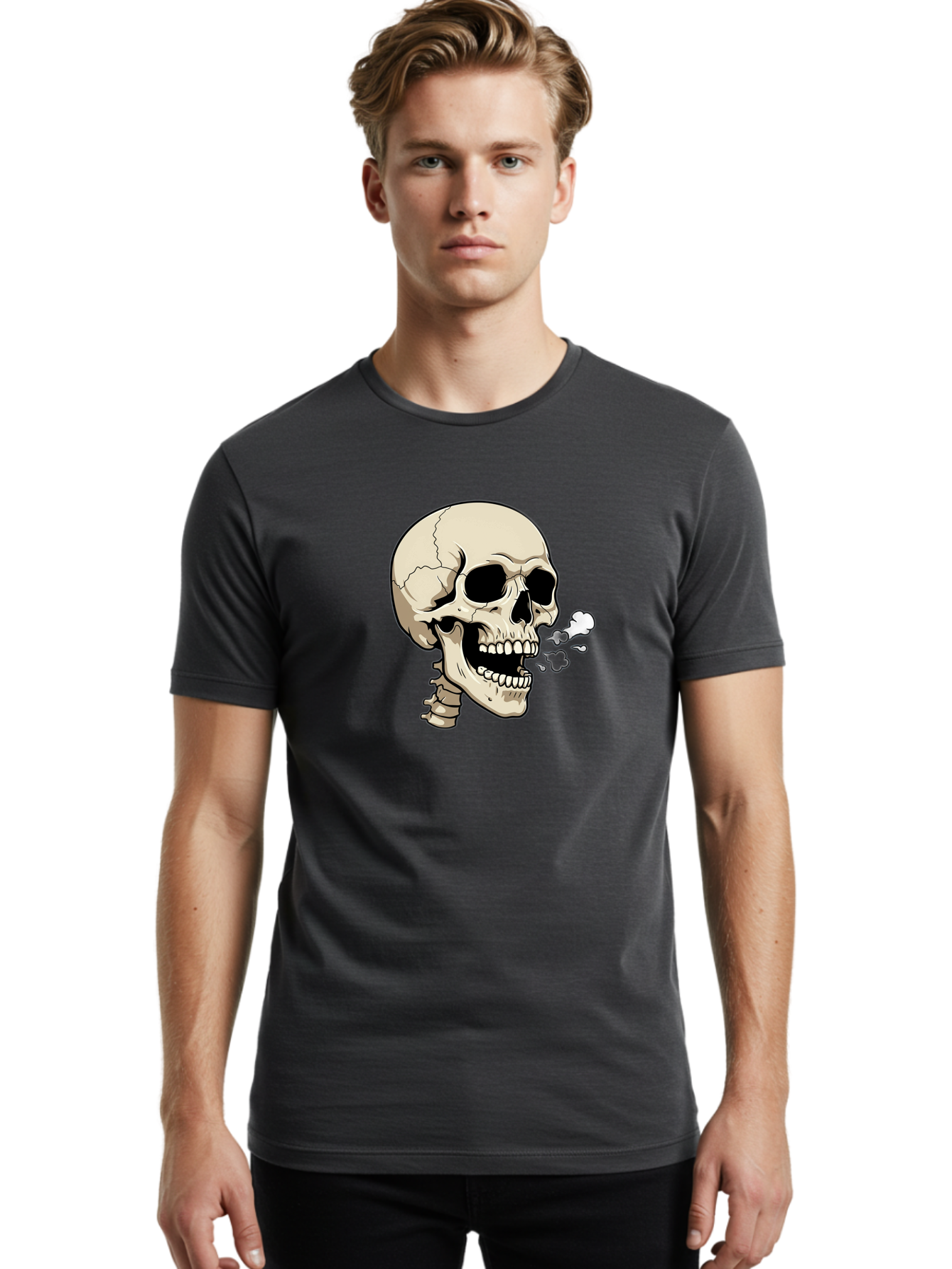 Smoking-Skull Men'S Graphic Tee, 100% Cotton, Comfortable Casual Summer Wear, Machine Washable, Skull Smoking Weed, Cannabis Culture, Humorous Illustration, Edgy Art, Smoking Skull, Weed Culture, Cartoon Skull Bad650 23