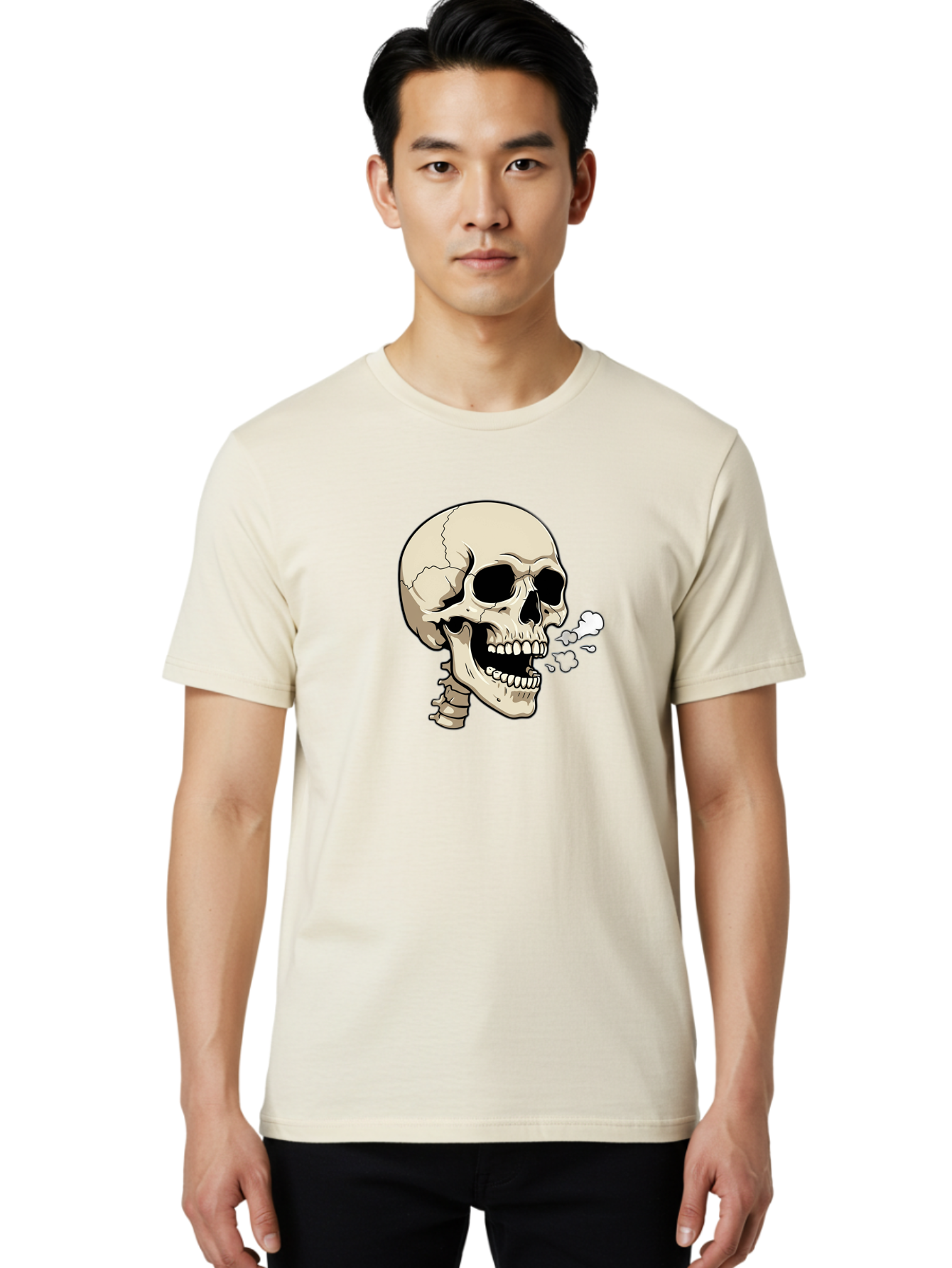 Smoking-Skull Men'S Graphic Tee, 100% Cotton, Comfortable Casual Summer Wear, Machine Washable, Skull Smoking Weed, Cannabis Culture, Humorous Illustration, Edgy Art, Smoking Skull, Weed Culture, Cartoon Skull Bad650 25