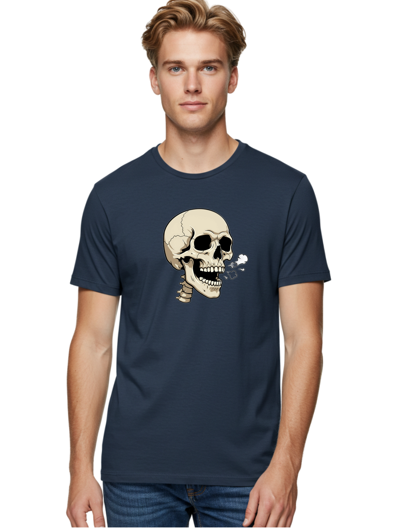 Smoking-Skull Men'S Graphic Tee, 100% Cotton, Comfortable Casual Summer Wear, Machine Washable, Skull Smoking Weed, Cannabis Culture, Humorous Illustration, Edgy Art, Smoking Skull, Weed Culture, Cartoon Skull Bad650 30