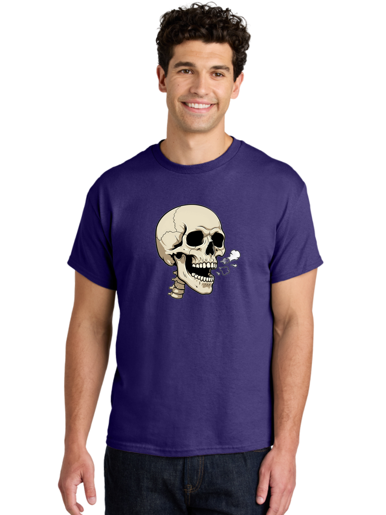 Smoking-Skull Men'S Graphic Tee, 100% Cotton, Comfortable Casual Summer Wear, Machine Washable, Skull Smoking Weed, Cannabis Culture, Humorous Illustration, Edgy Art, Smoking Skull, Weed Culture, Cartoon Skull Bad650 16