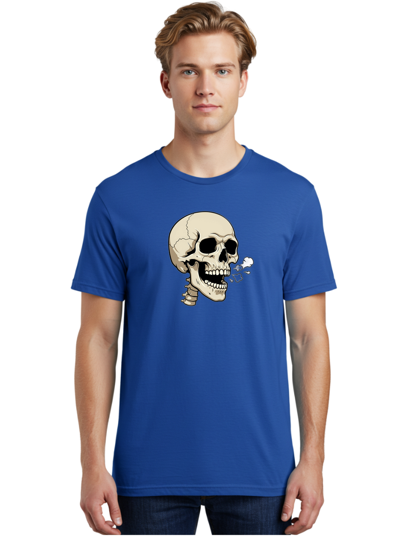 Smoking-Skull Men'S Graphic Tee, 100% Cotton, Comfortable Casual Summer Wear, Machine Washable, Skull Smoking Weed, Cannabis Culture, Humorous Illustration, Edgy Art, Smoking Skull, Weed Culture, Cartoon Skull Bad650 18