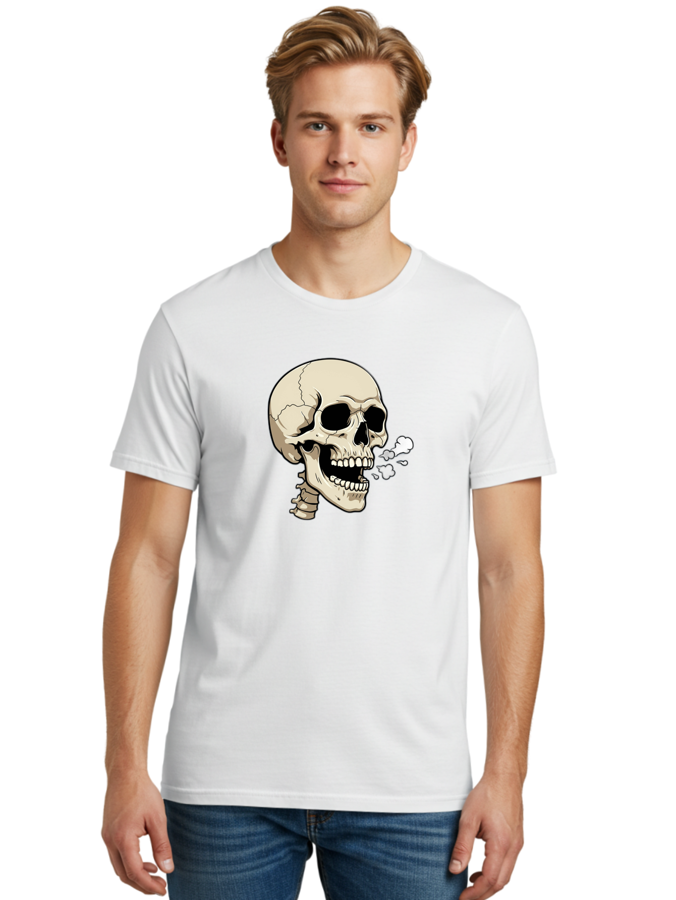 Smoking-Skull Men'S Graphic Tee, 100% Cotton, Comfortable Casual Summer Wear, Machine Washable, Skull Smoking Weed, Cannabis Culture, Humorous Illustration, Edgy Art, Smoking Skull, Weed Culture, Cartoon Skull Bad650 29