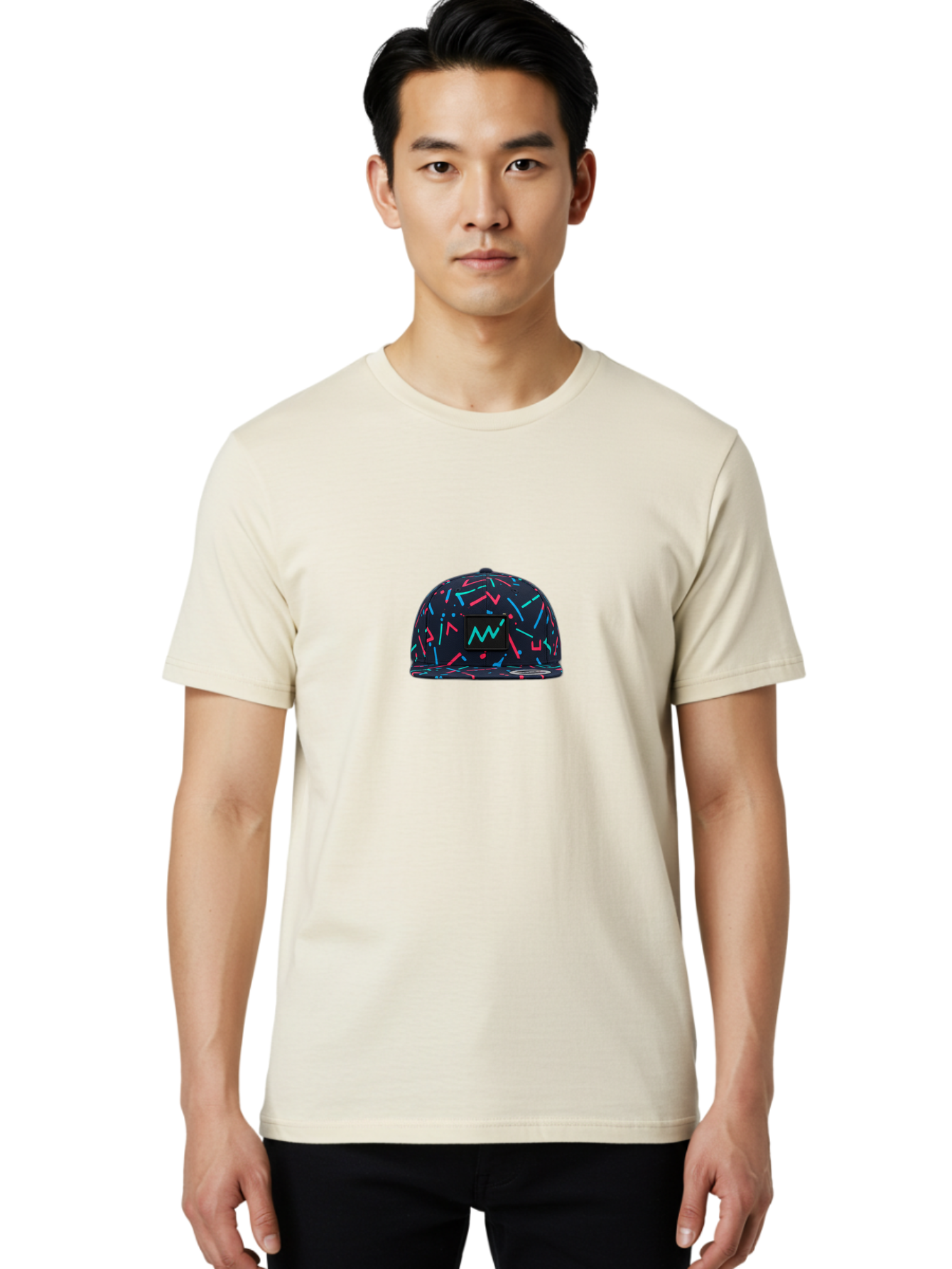 Snapback-Hat Men'S Graphic Tee, 100% Cotton, Comfortable Casual Summer Wear, Machine Washable, Nike Baseball Cap, Neon Lights Pattern, Pink And Blue Accents, Modern Fashion, Streetwear Style, Trendy Accessories, Sporty Chic, Vibrant Colors, Bad653 28
