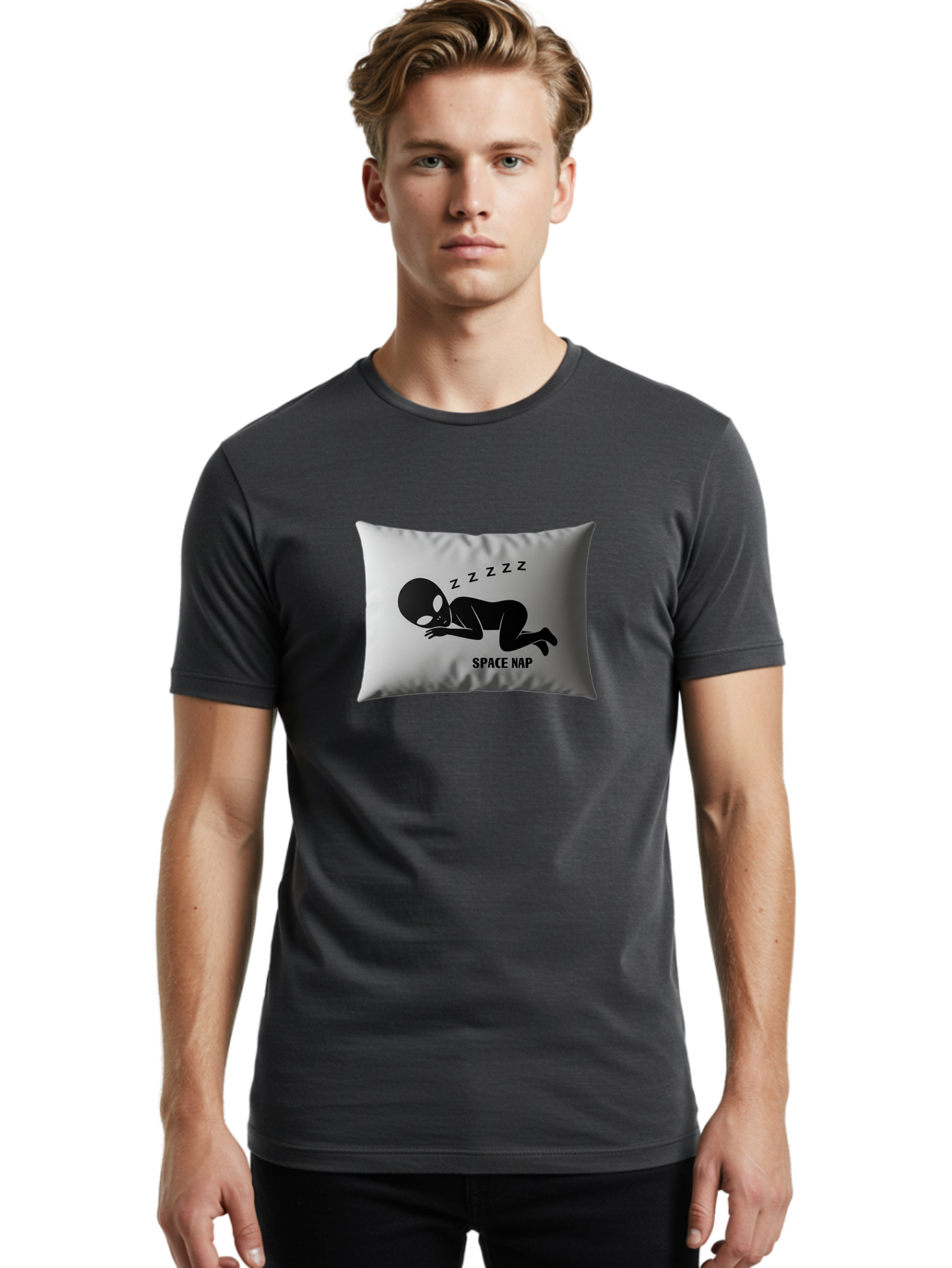 Space-Nap-3 Men'S Graphic Tee, 100% Cotton, Comfortable Casual Summer Wear, Machine Washable, Sleeping Alien, Pillow Design, Funny Gift, Alien Graphic, Space Humor, Zzz Symbol, Funny Pillow, Extraterrestrial Bad668 30