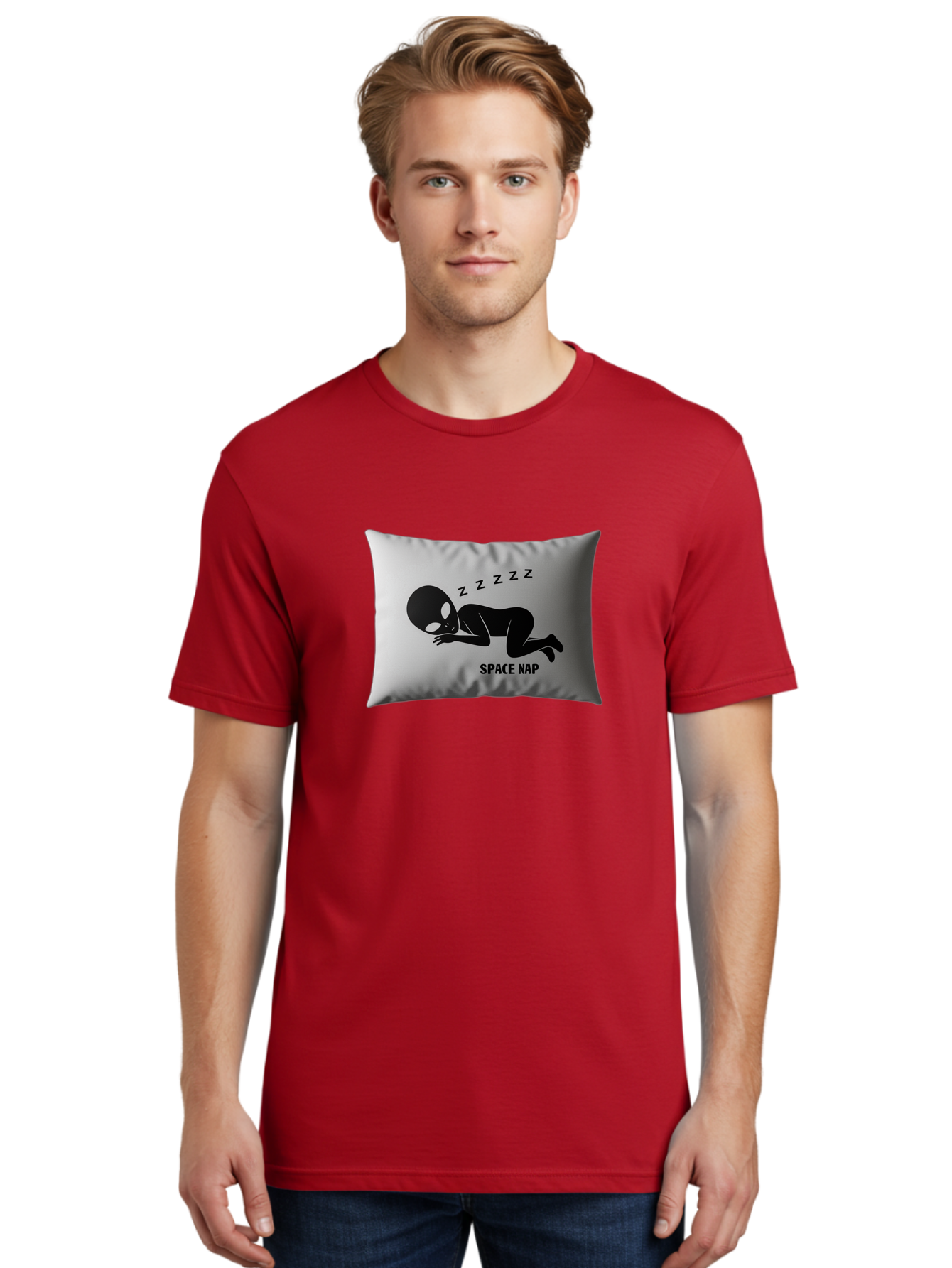 Space-Nap-3 Men'S Graphic Tee, 100% Cotton, Comfortable Casual Summer Wear, Machine Washable, Sleeping Alien, Pillow Design, Funny Gift, Alien Graphic, Space Humor, Zzz Symbol, Funny Pillow, Extraterrestrial Bad668 26