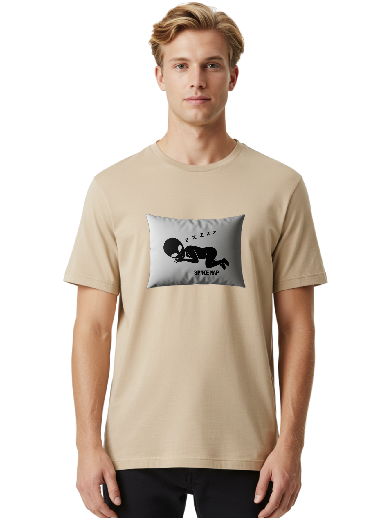 Space-Nap-3 Men'S Graphic Tee, 100% Cotton, Comfortable Casual Summer Wear, Machine Washable, Sleeping Alien, Pillow Design, Funny Gift, Alien Graphic, Space Humor, Zzz Symbol, Funny Pillow, Extraterrestrial Bad668 19