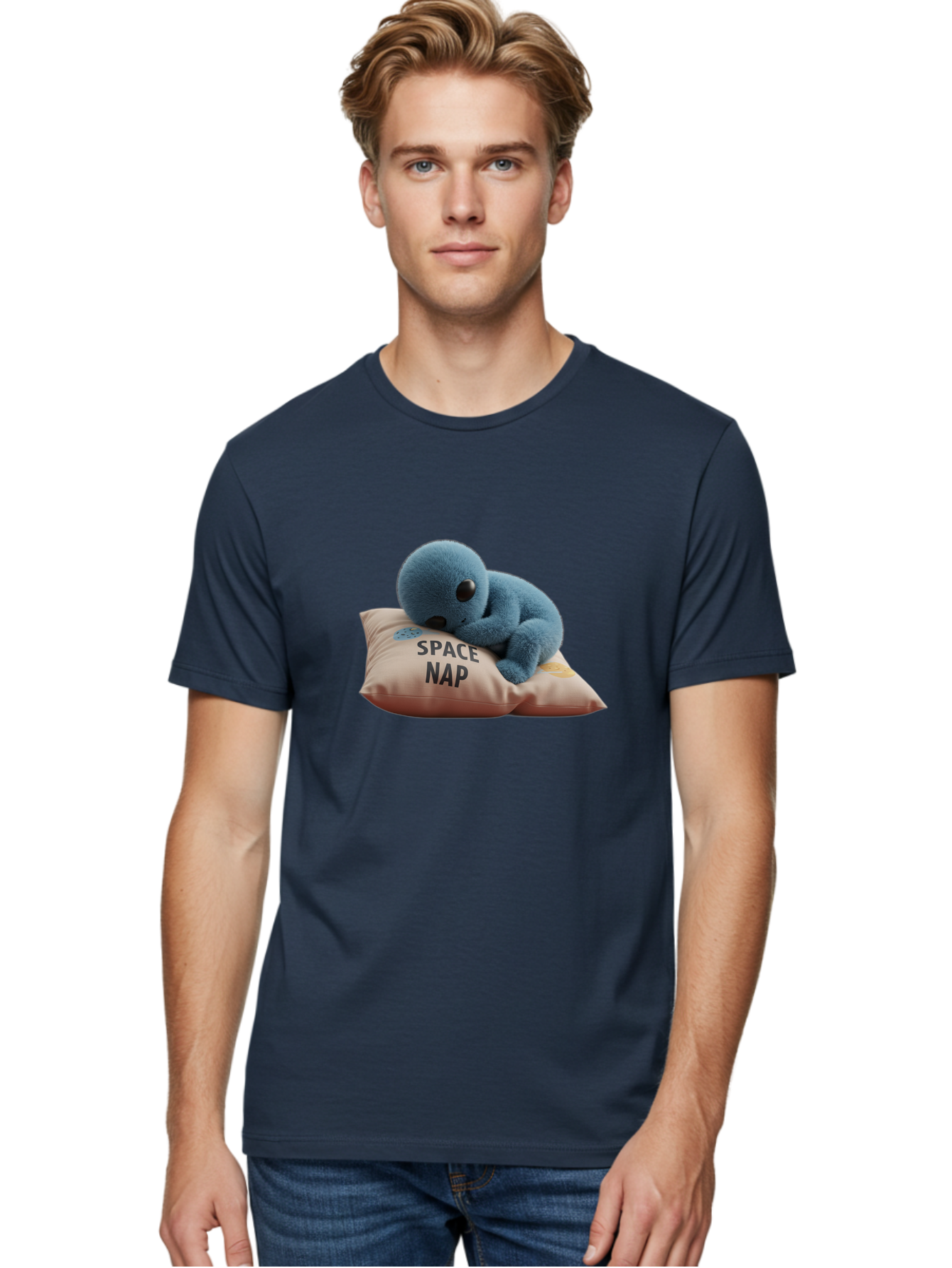 Space-Nap-4 Men'S Graphic Tee, 100% Cotton, Comfortable Casual Summer Wear, Machine Washable, Stuffed Alien, Space Nap, Sleeping On Pillow, Cute Plush Toy, Funny Meme, Cartoon Character, Adorable Creature, Resting In Space, Soft And Cuddly, Bad669 17