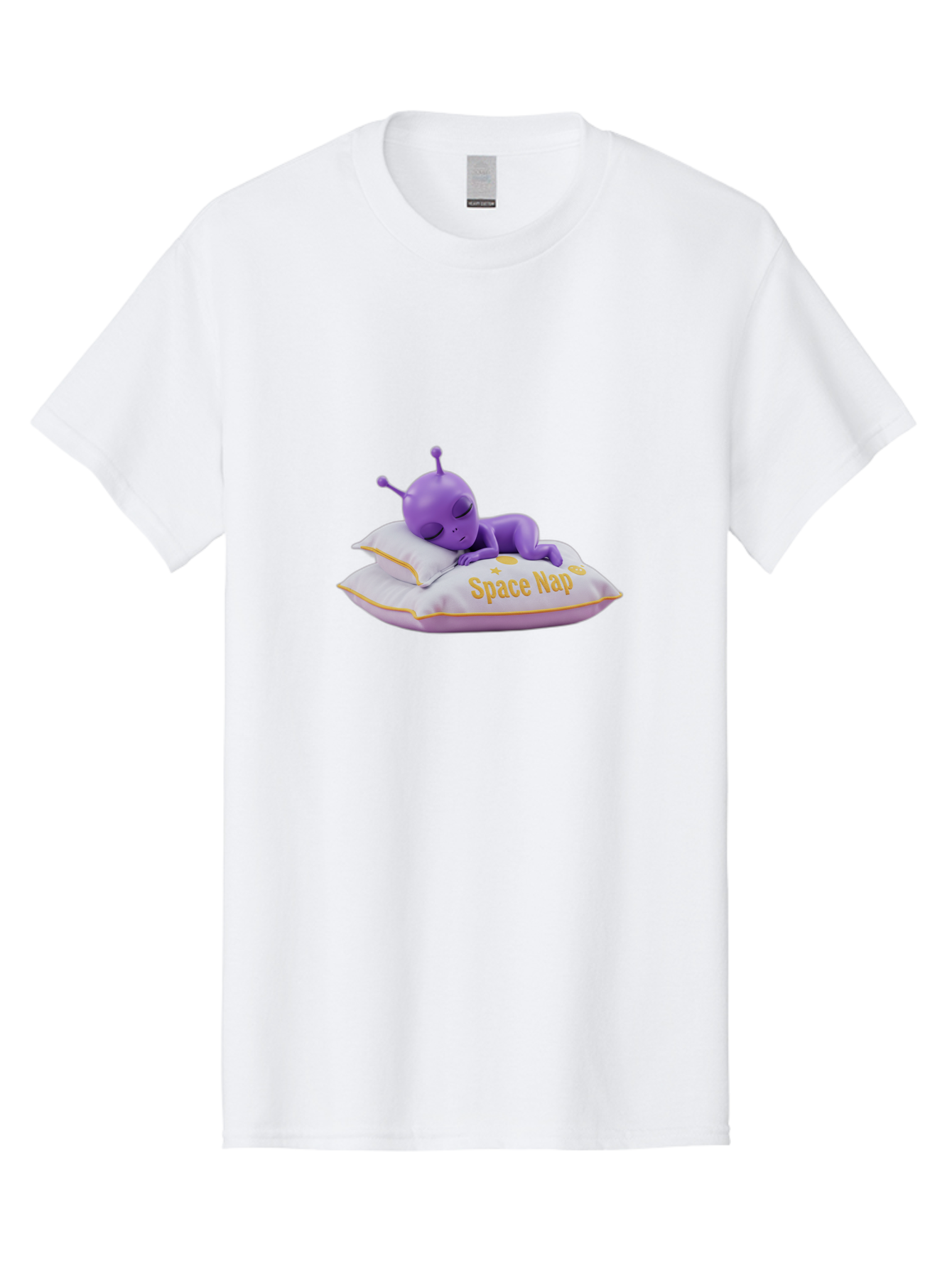 Space-Nap Men'S Graphic Tee, 100% Cotton, Comfortable Casual Summer Wear, Machine Washable, Purple Alien Sleeping On Pillow, Space Nap, Cartoon Character, 3D Illustration, Funny Alien, Resting In Space, Cute Extraterrestrial, Bad673 12
