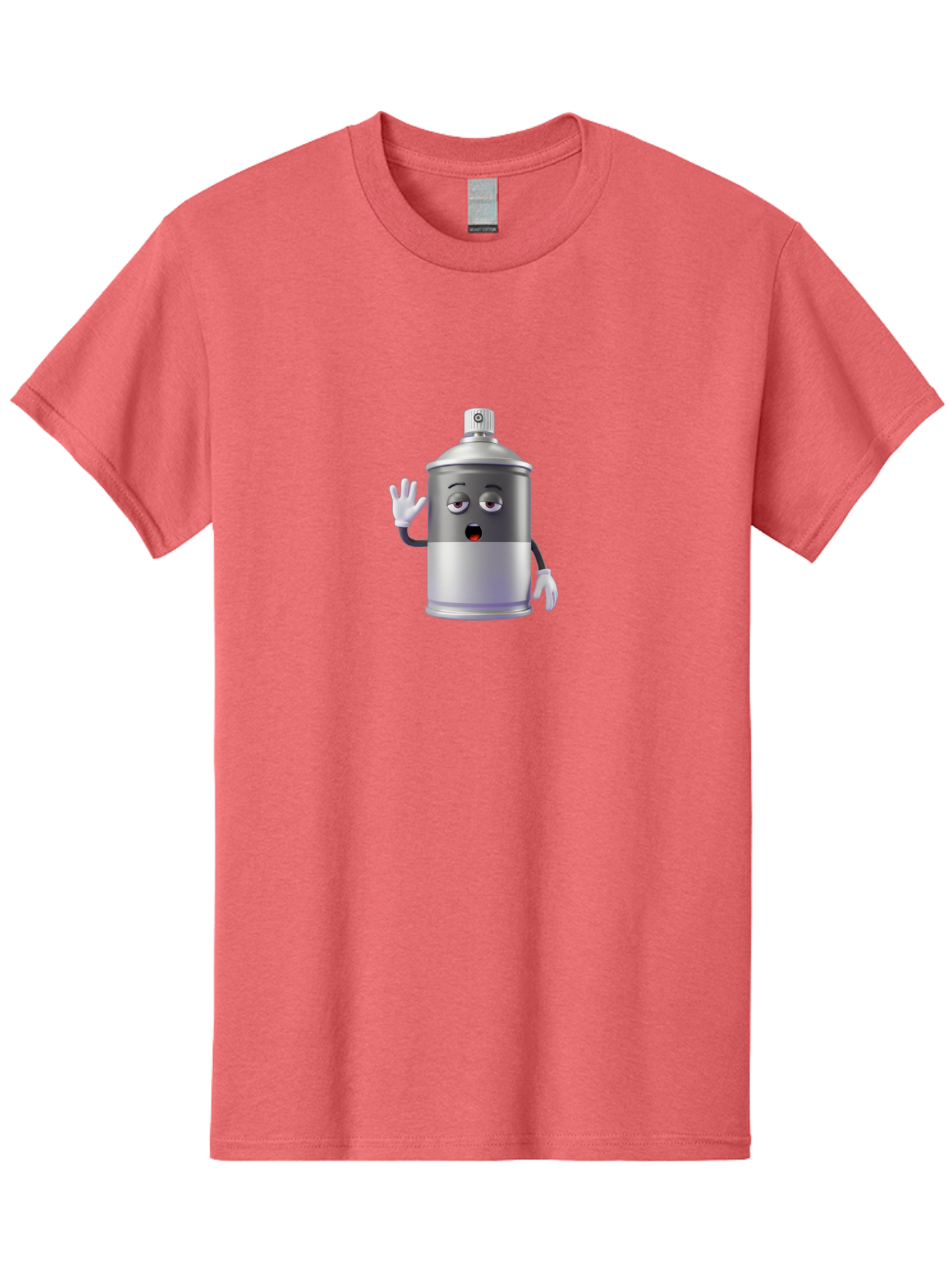 Spray-Can-Character-2 Men'S Graphic Tee, 100% Cotton, Comfortable Casual Summer Wear, Machine Washable, Funny Cartoon Character, Anthropomorphic Spray Can, Gray And White, Waving Hand, Cute Face, Black Eyes, Red Mouth, Bad687 9