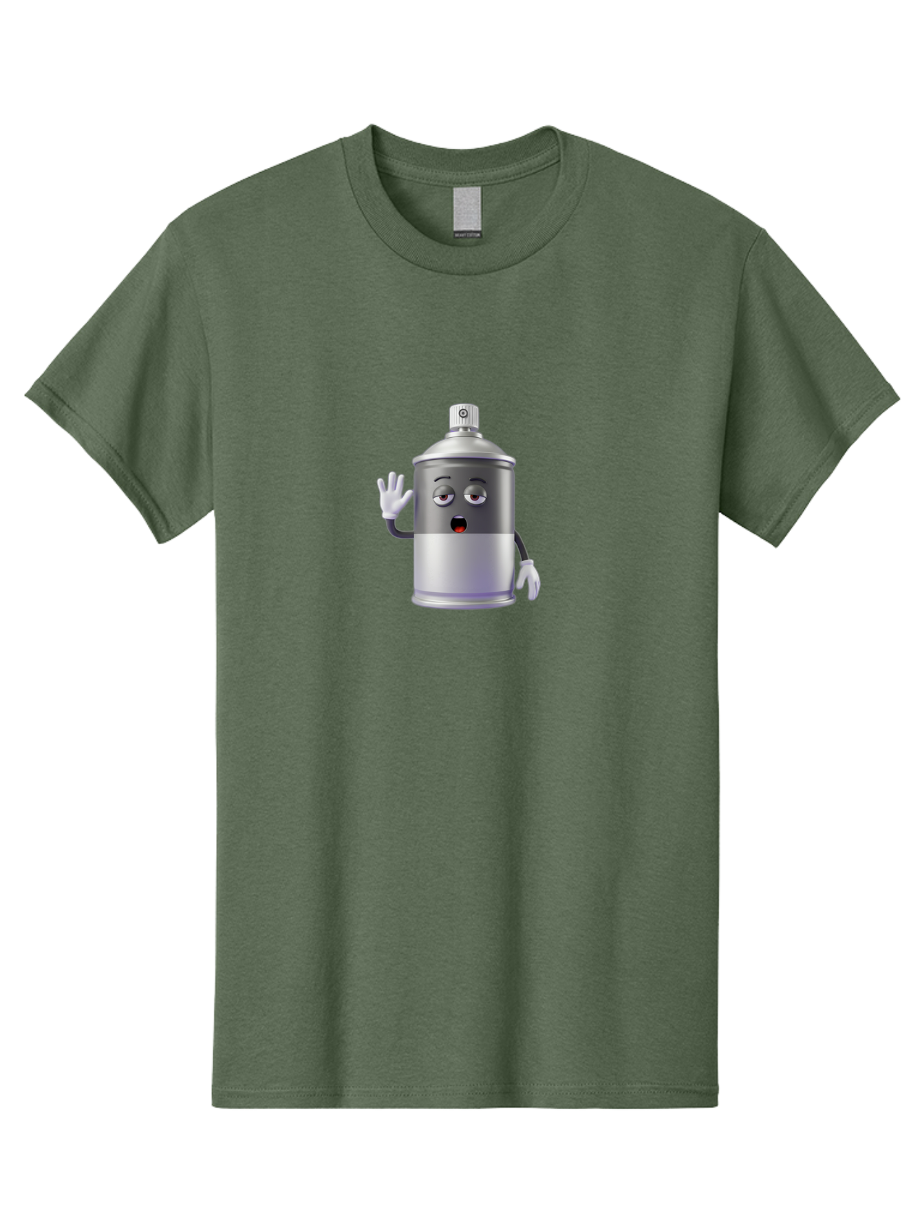 Spray-Can-Character-2 Men'S Graphic Tee, 100% Cotton, Comfortable Casual Summer Wear, Machine Washable, Funny Cartoon Character, Anthropomorphic Spray Can, Gray And White, Waving Hand, Cute Face, Black Eyes, Red Mouth, Bad687 13