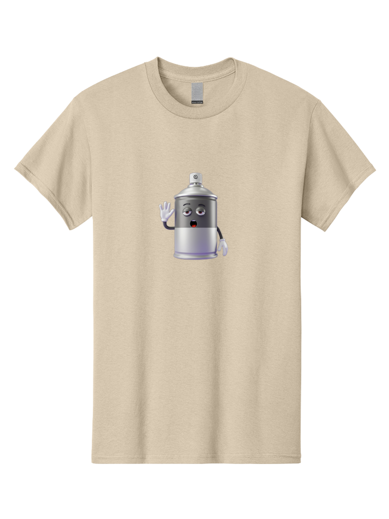 Spray-Can-Character-2 Men'S Graphic Tee, 100% Cotton, Comfortable Casual Summer Wear, Machine Washable, Funny Cartoon Character, Anthropomorphic Spray Can, Gray And White, Waving Hand, Cute Face, Black Eyes, Red Mouth, Bad687 14
