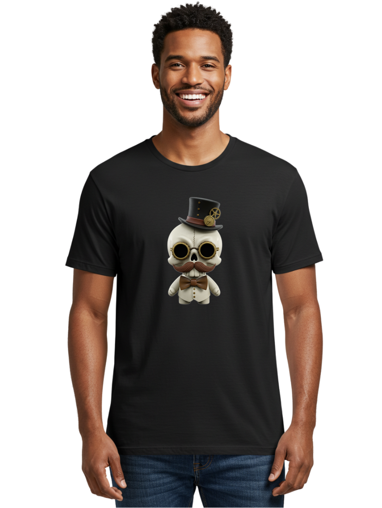 Steampunk-Skeleton Men'S Graphic Tee, 100% Cotton, Comfortable Casual Summer Wear, Machine Washable, Steampunk Skull, Skeleton Character, Vintage Goggles, Top Hat, Bow Tie, Mechanical Gear, Steampunk Style, Gothic Fashion, Unique Accessory, Bad719 17