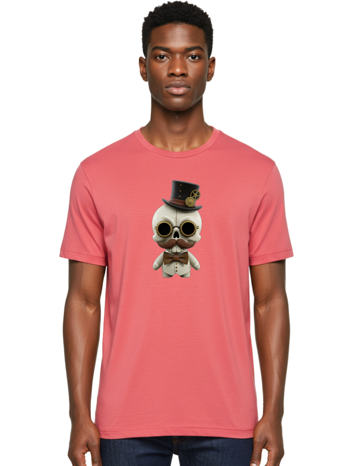 Steampunk-Skeleton Men'S Graphic Tee, 100% Cotton, Comfortable Casual Summer Wear, Machine Washable, Steampunk Skull, Skeleton Character, Vintage Goggles, Top Hat, Bow Tie, Mechanical Gear, Steampunk Style, Gothic Fashion, Unique Accessory, Bad719 20
