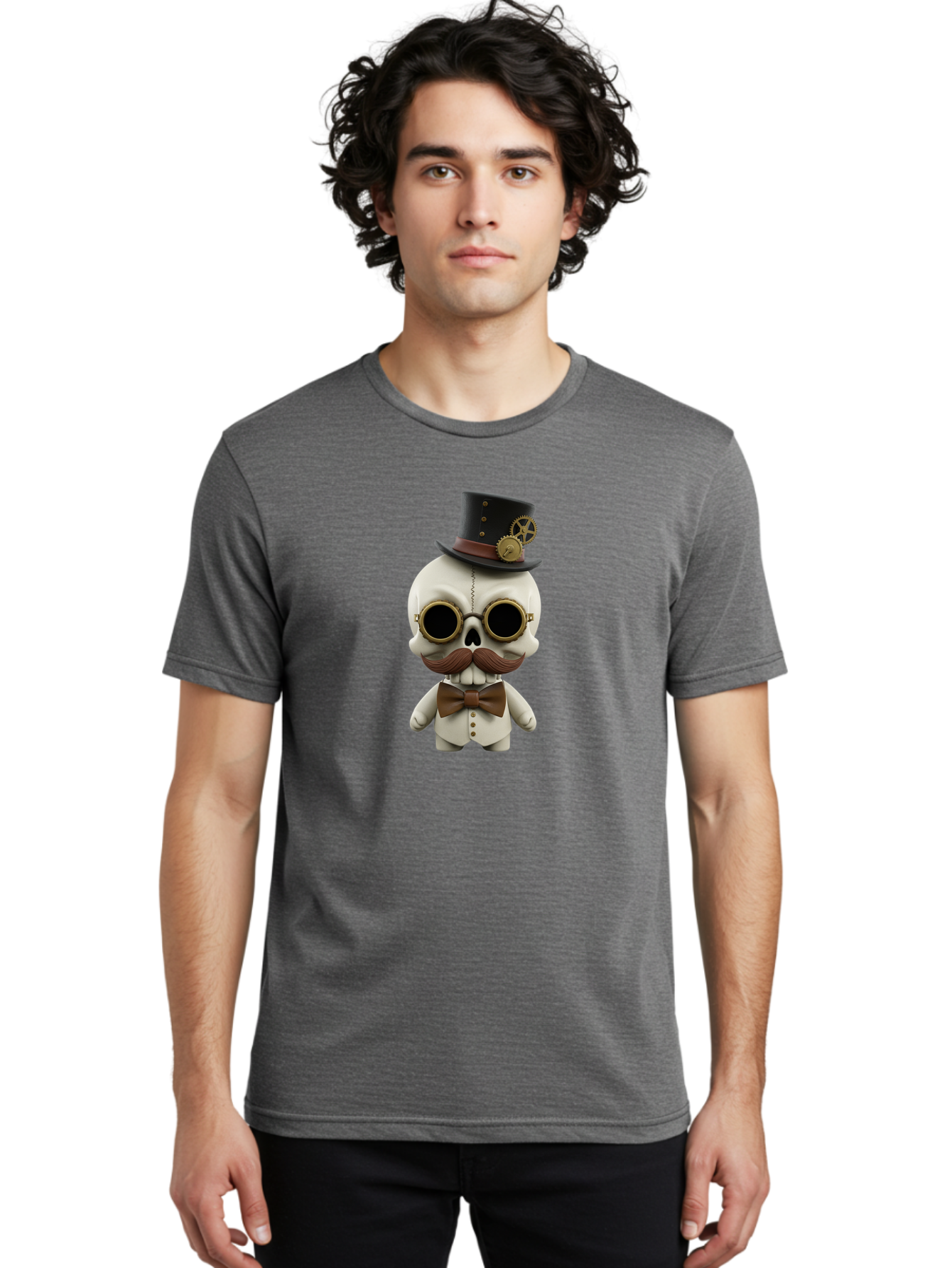 Steampunk-Skeleton Men'S Graphic Tee, 100% Cotton, Comfortable Casual Summer Wear, Machine Washable, Steampunk Skull, Skeleton Character, Vintage Goggles, Top Hat, Bow Tie, Mechanical Gear, Steampunk Style, Gothic Fashion, Unique Accessory, Bad719 22