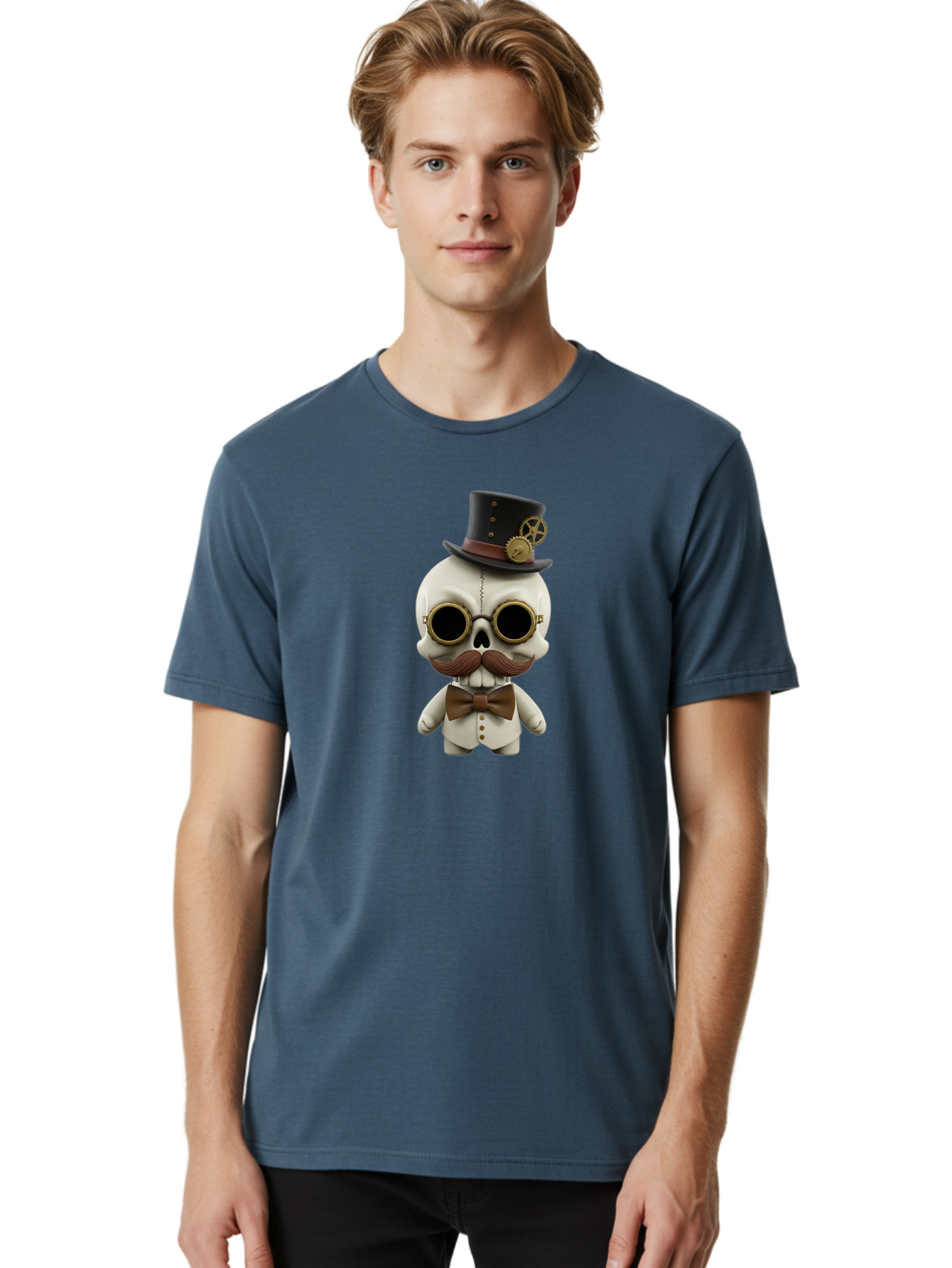 Steampunk-Skeleton Men'S Graphic Tee, 100% Cotton, Comfortable Casual Summer Wear, Machine Washable, Steampunk Skull, Skeleton Character, Vintage Goggles, Top Hat, Bow Tie, Mechanical Gear, Steampunk Style, Gothic Fashion, Unique Accessory, Bad719 30