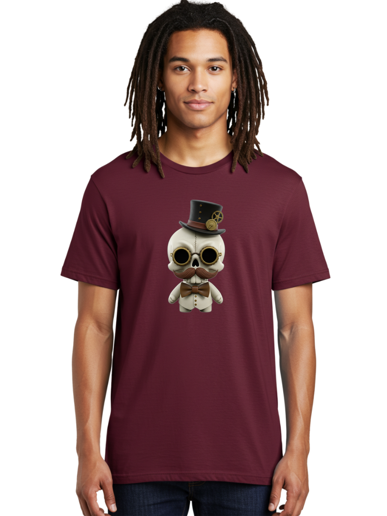 Steampunk-Skeleton Men'S Graphic Tee, 100% Cotton, Comfortable Casual Summer Wear, Machine Washable, Steampunk Skull, Skeleton Character, Vintage Goggles, Top Hat, Bow Tie, Mechanical Gear, Steampunk Style, Gothic Fashion, Unique Accessory, Bad719 23
