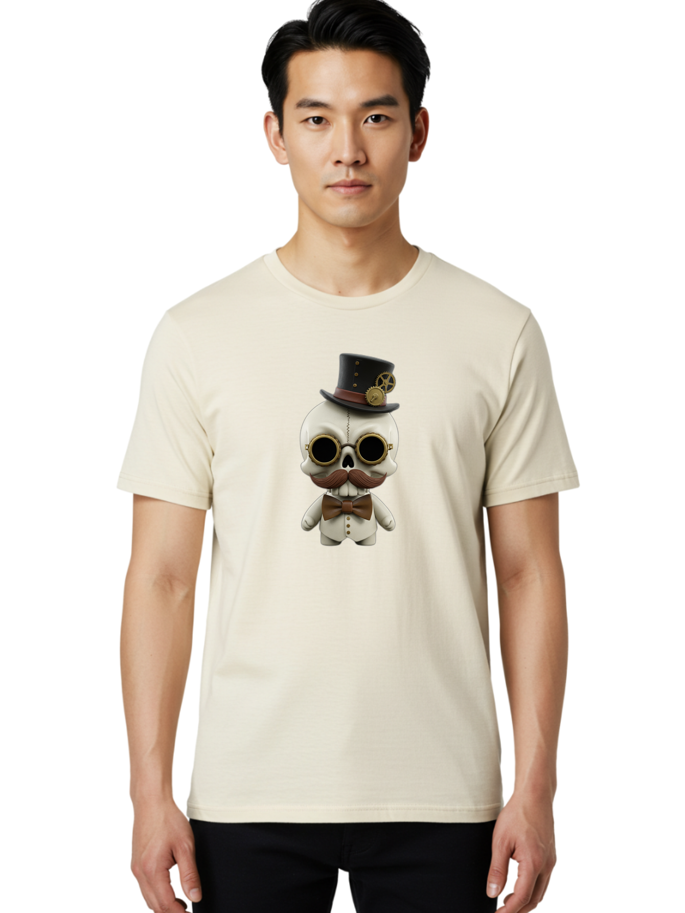 Steampunk-Skeleton Men'S Graphic Tee, 100% Cotton, Comfortable Casual Summer Wear, Machine Washable, Steampunk Skull, Skeleton Character, Vintage Goggles, Top Hat, Bow Tie, Mechanical Gear, Steampunk Style, Gothic Fashion, Unique Accessory, Bad719 19
