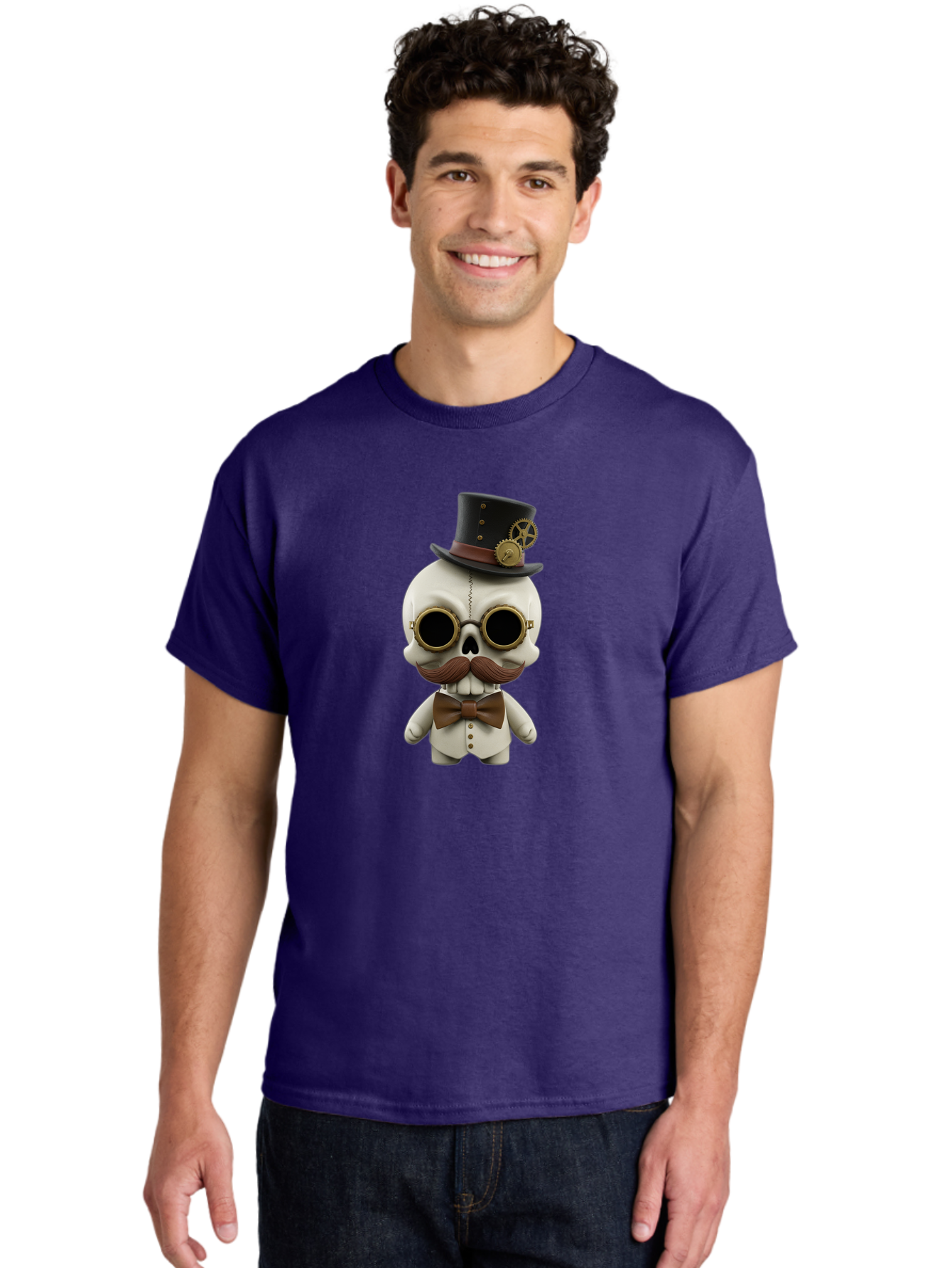 Steampunk-Skeleton Men'S Graphic Tee, 100% Cotton, Comfortable Casual Summer Wear, Machine Washable, Steampunk Skull, Skeleton Character, Vintage Goggles, Top Hat, Bow Tie, Mechanical Gear, Steampunk Style, Gothic Fashion, Unique Accessory, Bad719 18