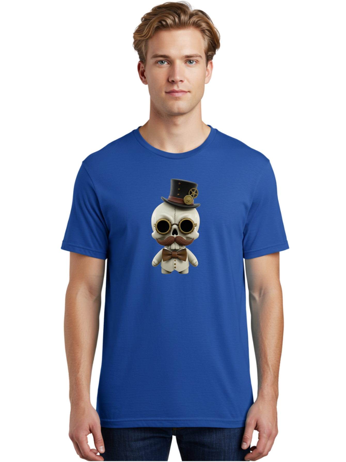 Steampunk-Skeleton Men'S Graphic Tee, 100% Cotton, Comfortable Casual Summer Wear, Machine Washable, Steampunk Skull, Skeleton Character, Vintage Goggles, Top Hat, Bow Tie, Mechanical Gear, Steampunk Style, Gothic Fashion, Unique Accessory, Bad719 21
