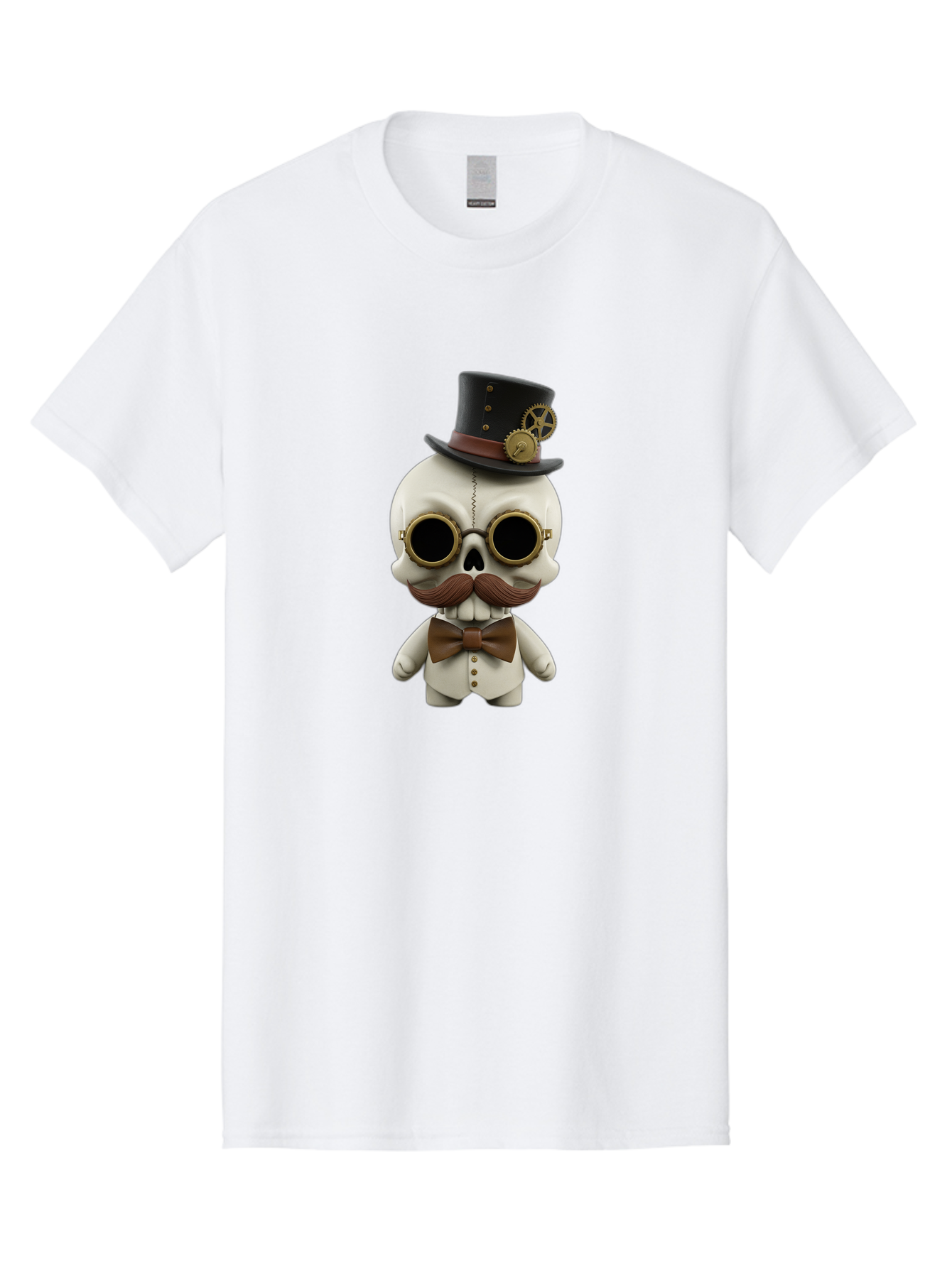 Steampunk-Skeleton Men'S Graphic Tee, 100% Cotton, Comfortable Casual Summer Wear, Machine Washable, Steampunk Skull, Skeleton Character, Vintage Goggles, Top Hat, Bow Tie, Mechanical Gear, Steampunk Style, Gothic Fashion, Unique Accessory, Bad719 1