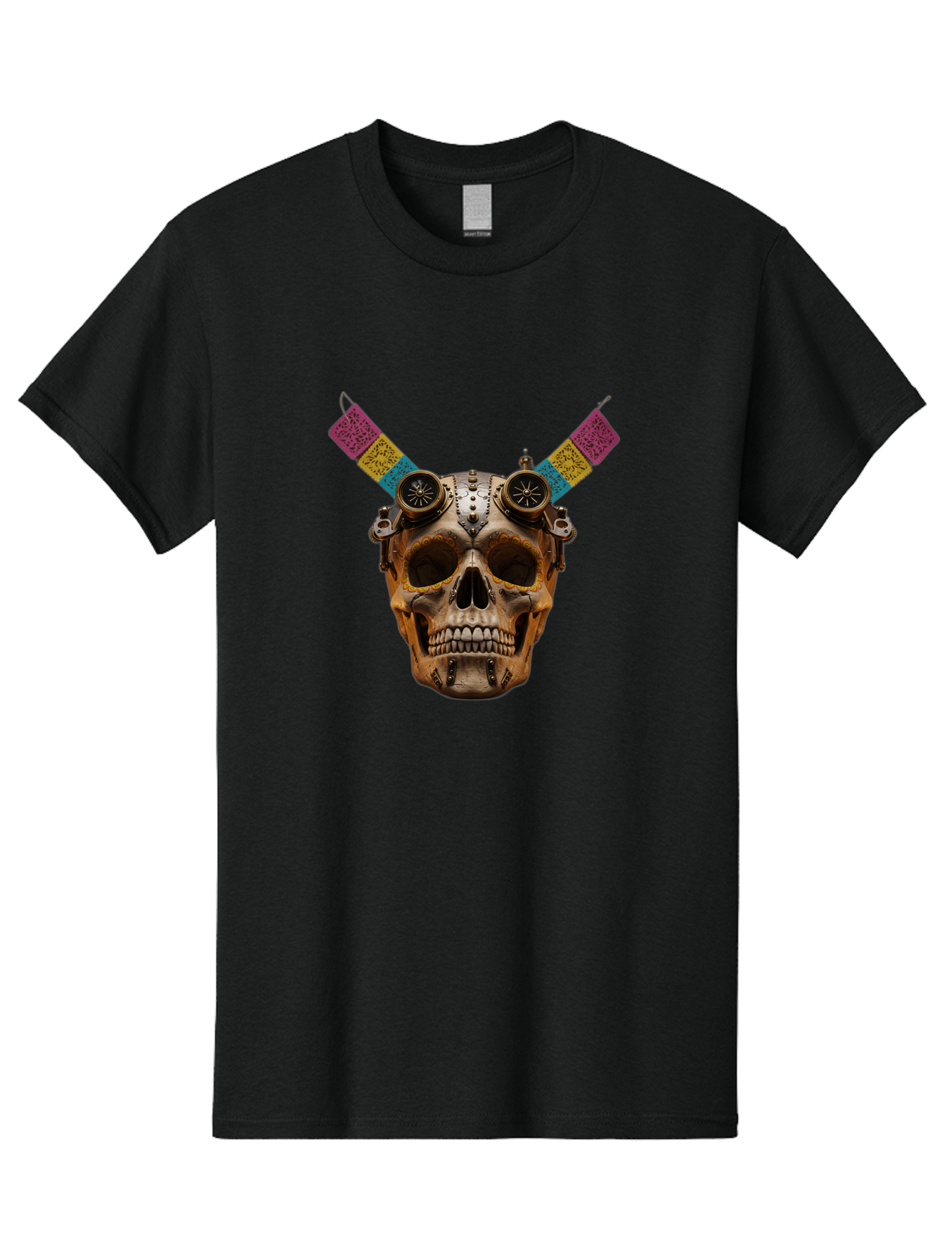 Steampunk-Skull Men'S Graphic Tee, 100% Cotton, Comfortable Casual Summer Wear, Machine Washable, Steampunk Artwork, Skull With Goggles, Mechanical Components, Colorful Banners, Day Of The Dead, Steampunk Fashion, Alternative Art, Bad720 4