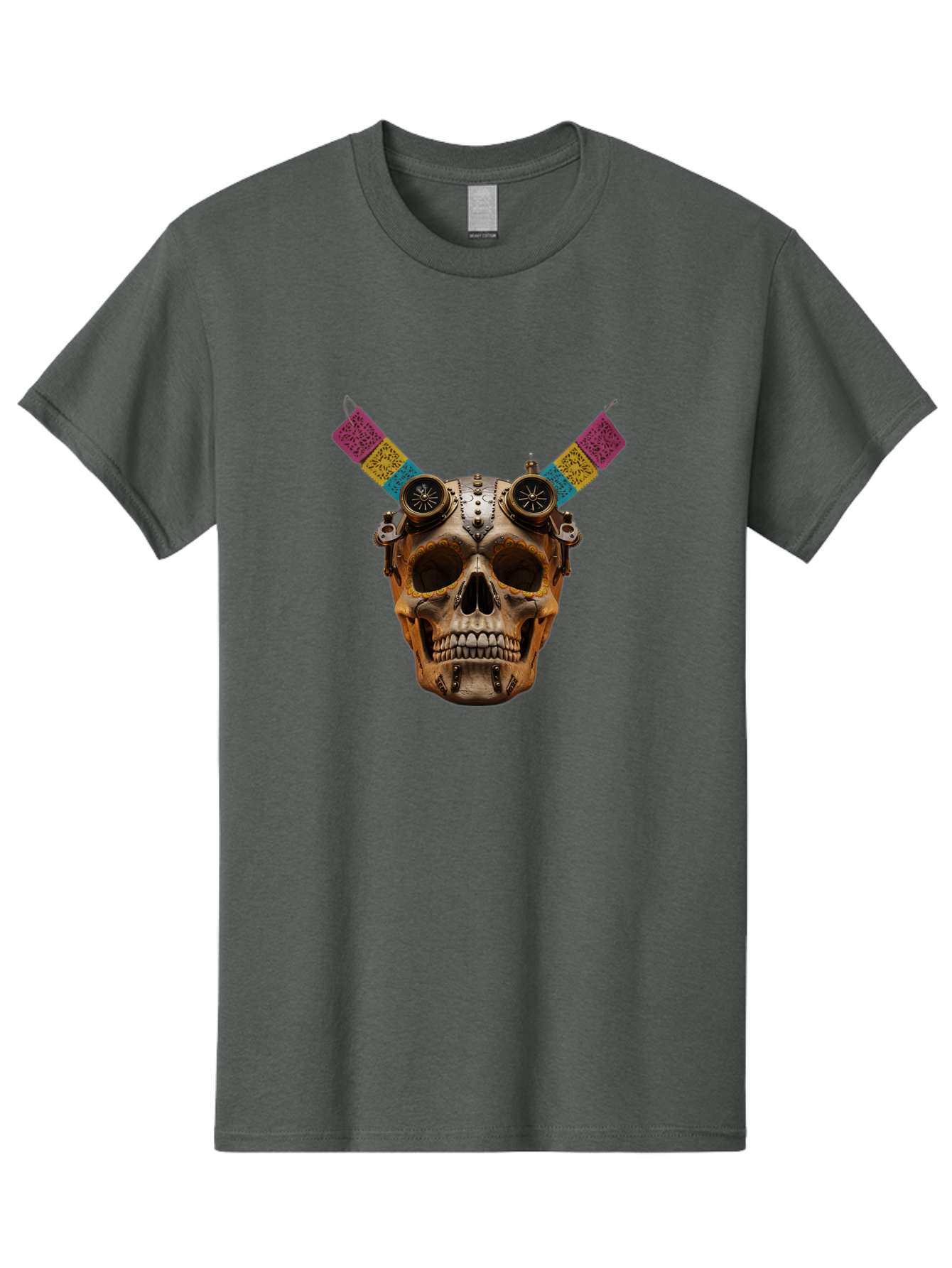 Steampunk-Skull Men'S Graphic Tee, 100% Cotton, Comfortable Casual Summer Wear, Machine Washable, Steampunk Artwork, Skull With Goggles, Mechanical Components, Colorful Banners, Day Of The Dead, Steampunk Fashion, Alternative Art, Bad720 3