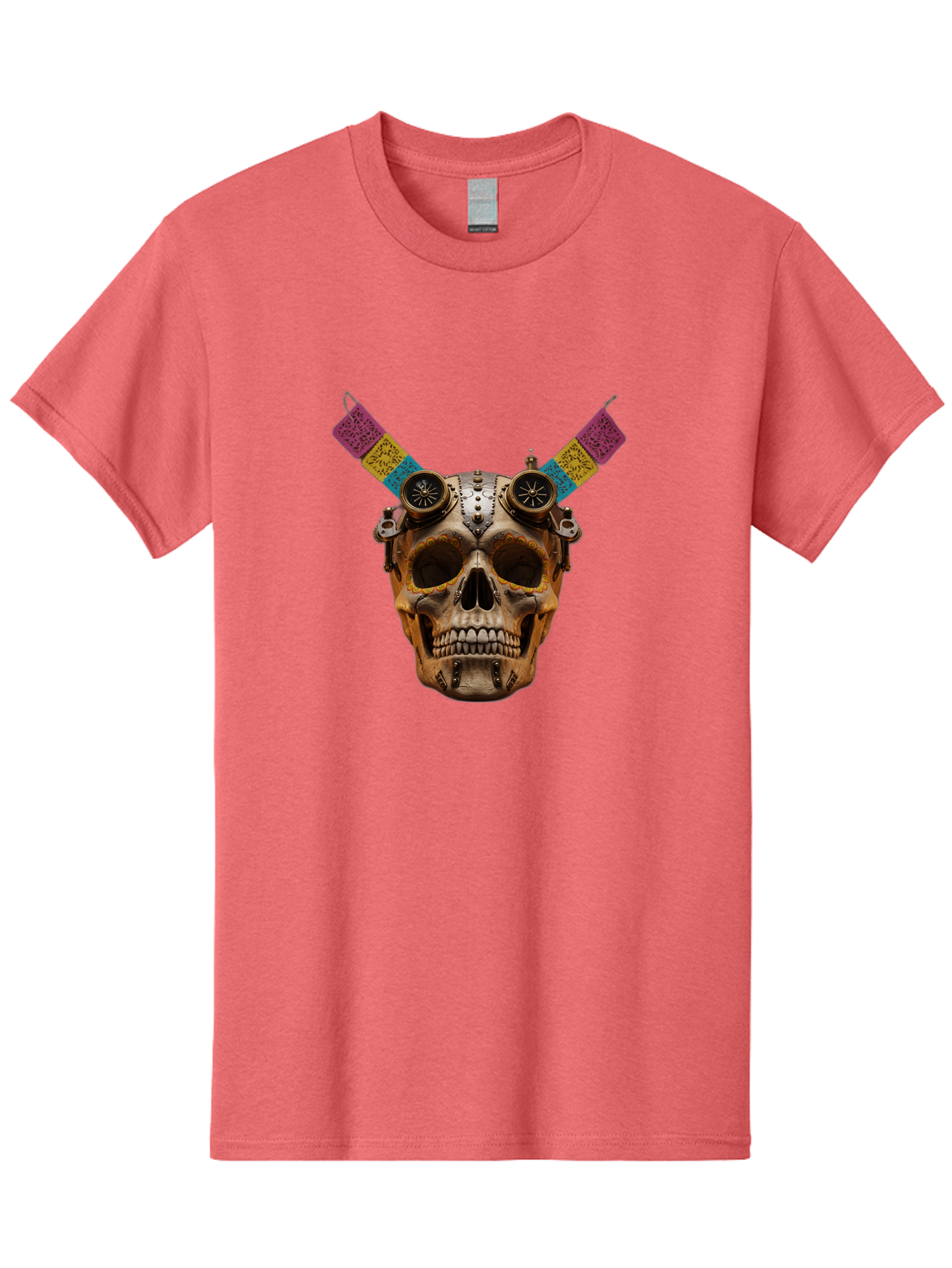 Steampunk-Skull Men'S Graphic Tee, 100% Cotton, Comfortable Casual Summer Wear, Machine Washable, Steampunk Artwork, Skull With Goggles, Mechanical Components, Colorful Banners, Day Of The Dead, Steampunk Fashion, Alternative Art, Bad720 12