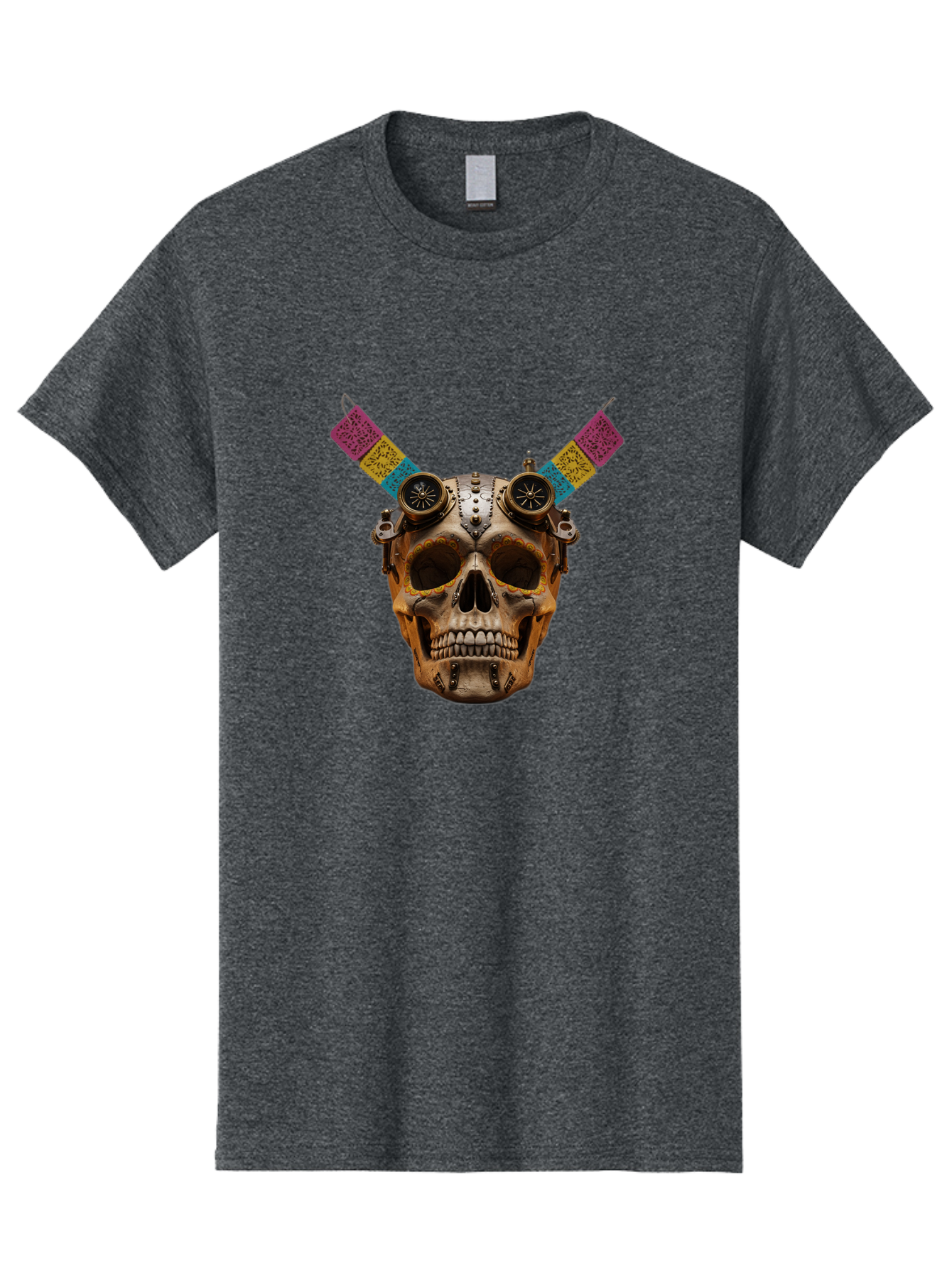 Steampunk-Skull Men'S Graphic Tee, 100% Cotton, Comfortable Casual Summer Wear, Machine Washable, Steampunk Artwork, Skull With Goggles, Mechanical Components, Colorful Banners, Day Of The Dead, Steampunk Fashion, Alternative Art, Bad720 2