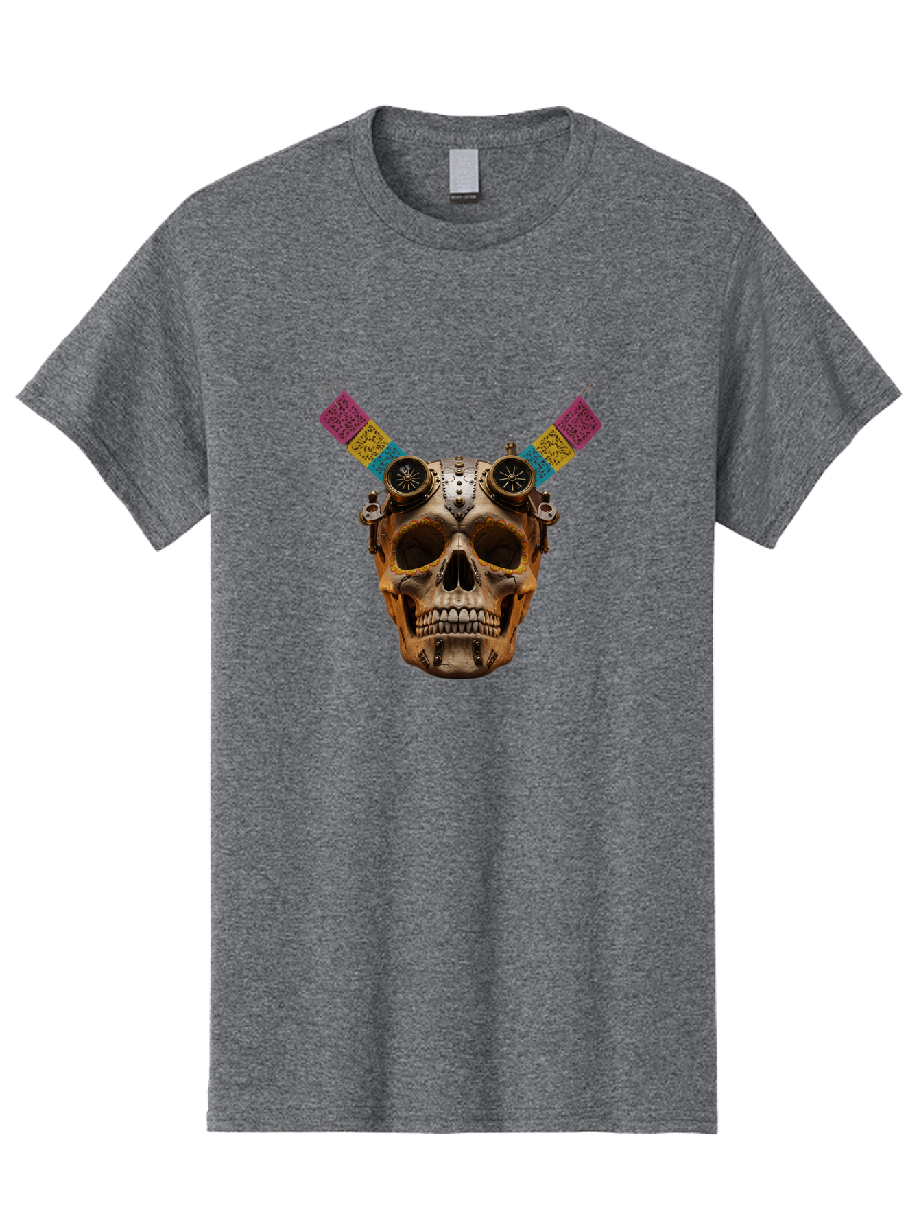 Steampunk-Skull Men'S Graphic Tee, 100% Cotton, Comfortable Casual Summer Wear, Machine Washable, Steampunk Artwork, Skull With Goggles, Mechanical Components, Colorful Banners, Day Of The Dead, Steampunk Fashion, Alternative Art, Bad720 14