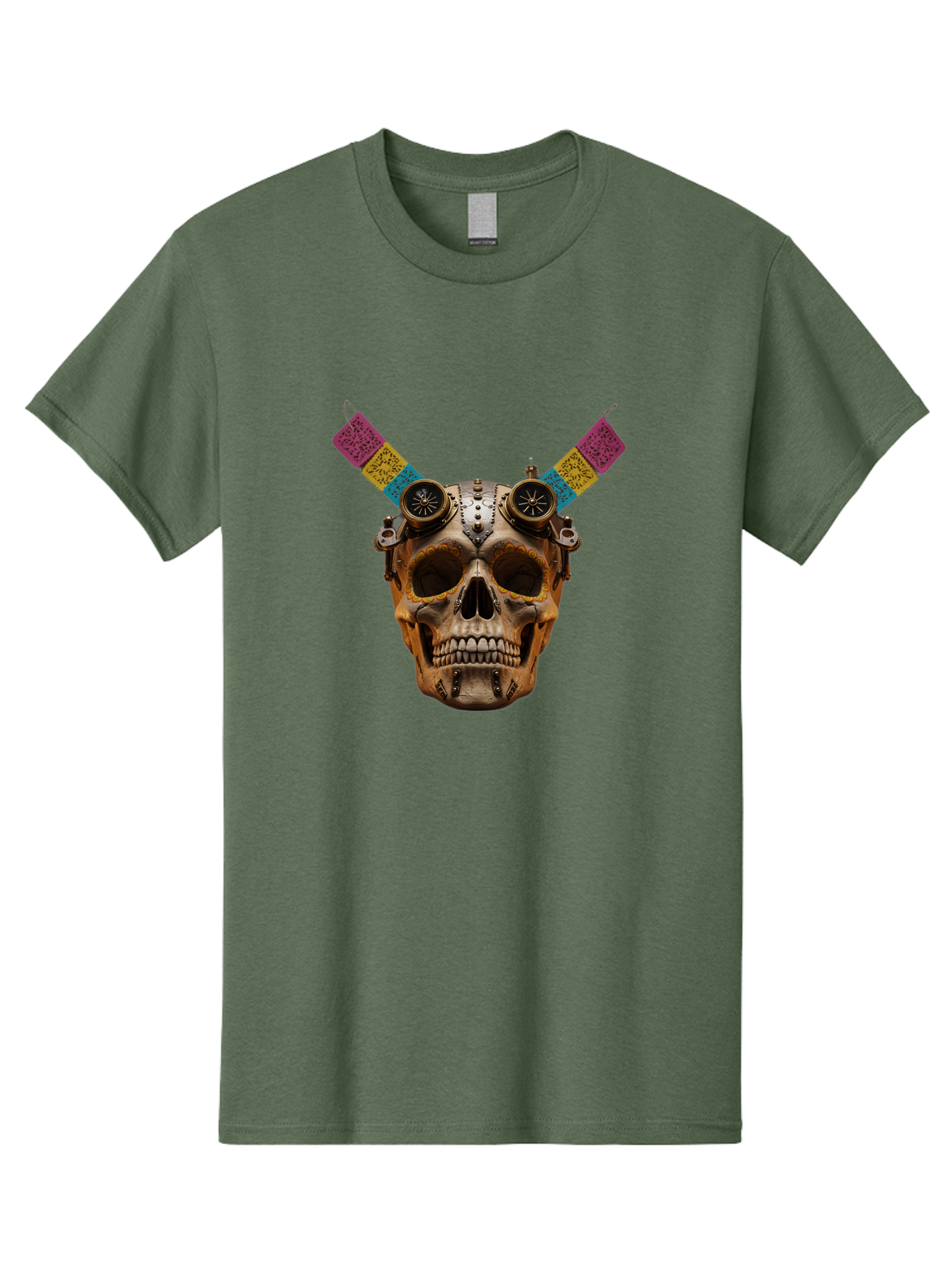 Steampunk-Skull Men'S Graphic Tee, 100% Cotton, Comfortable Casual Summer Wear, Machine Washable, Steampunk Artwork, Skull With Goggles, Mechanical Components, Colorful Banners, Day Of The Dead, Steampunk Fashion, Alternative Art, Bad720 6