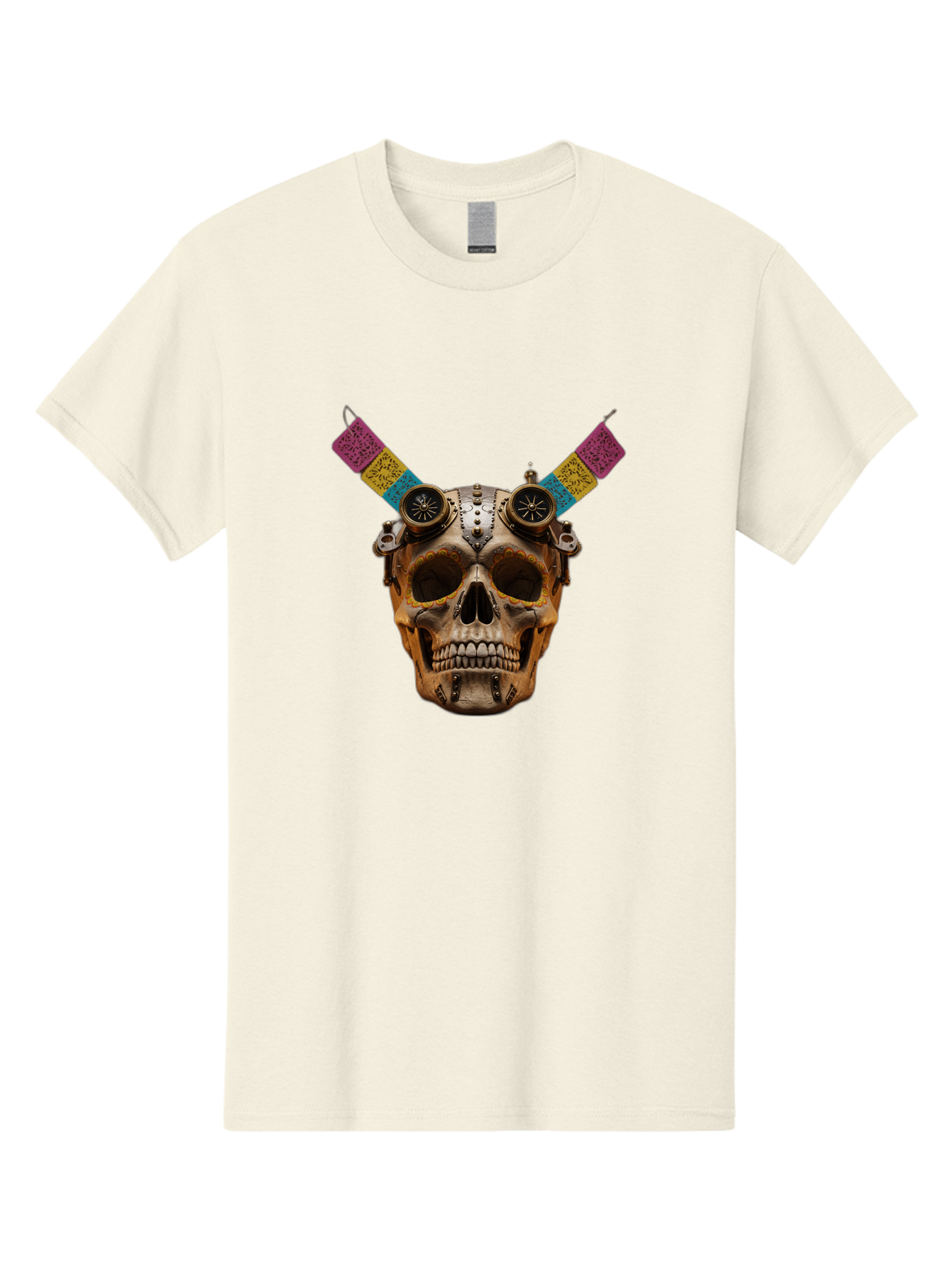 Steampunk-Skull Men'S Graphic Tee, 100% Cotton, Comfortable Casual Summer Wear, Machine Washable, Steampunk Artwork, Skull With Goggles, Mechanical Components, Colorful Banners, Day Of The Dead, Steampunk Fashion, Alternative Art, Bad720 1