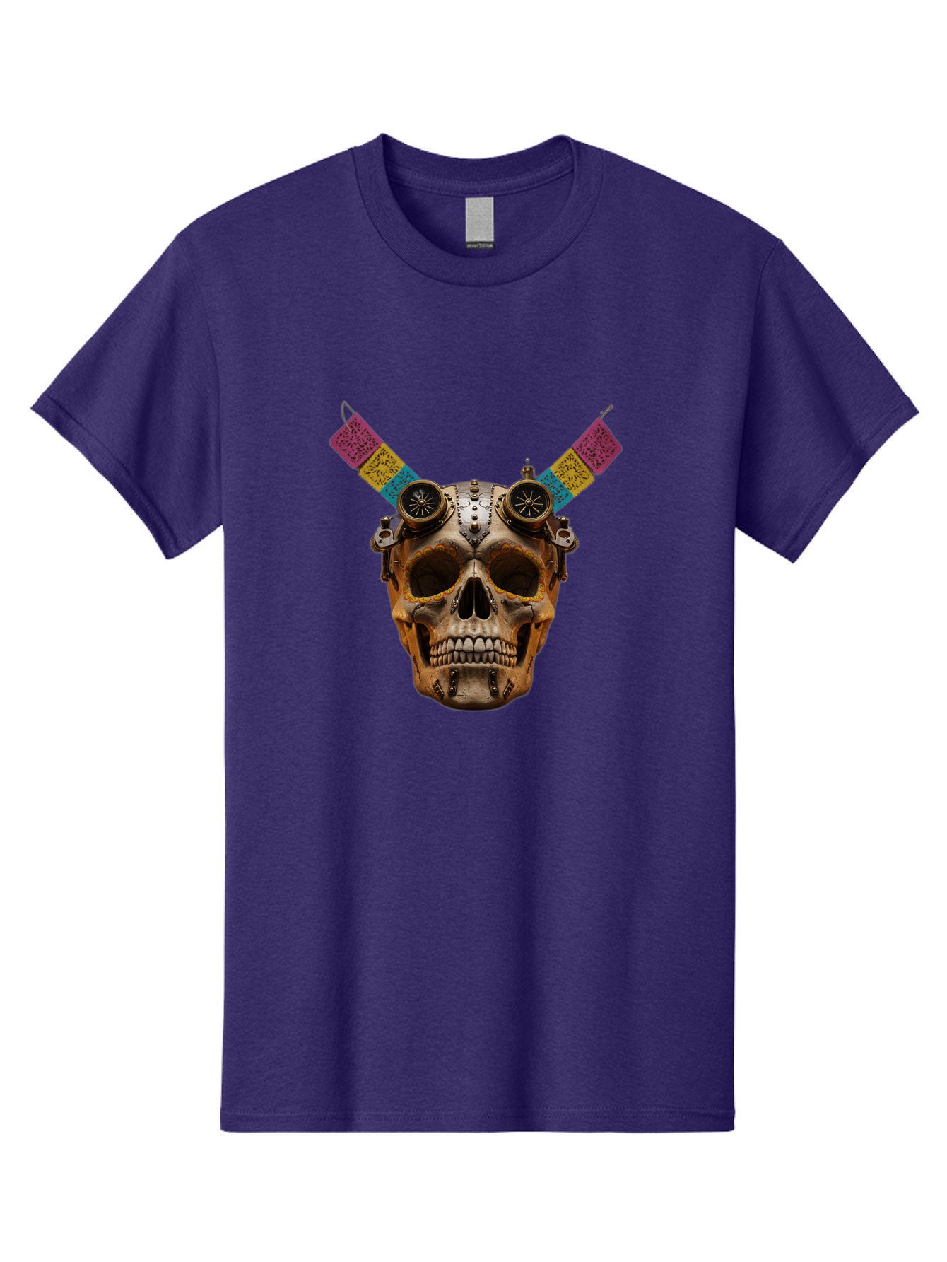 Steampunk-Skull Men'S Graphic Tee, 100% Cotton, Comfortable Casual Summer Wear, Machine Washable, Steampunk Artwork, Skull With Goggles, Mechanical Components, Colorful Banners, Day Of The Dead, Steampunk Fashion, Alternative Art, Bad720 9