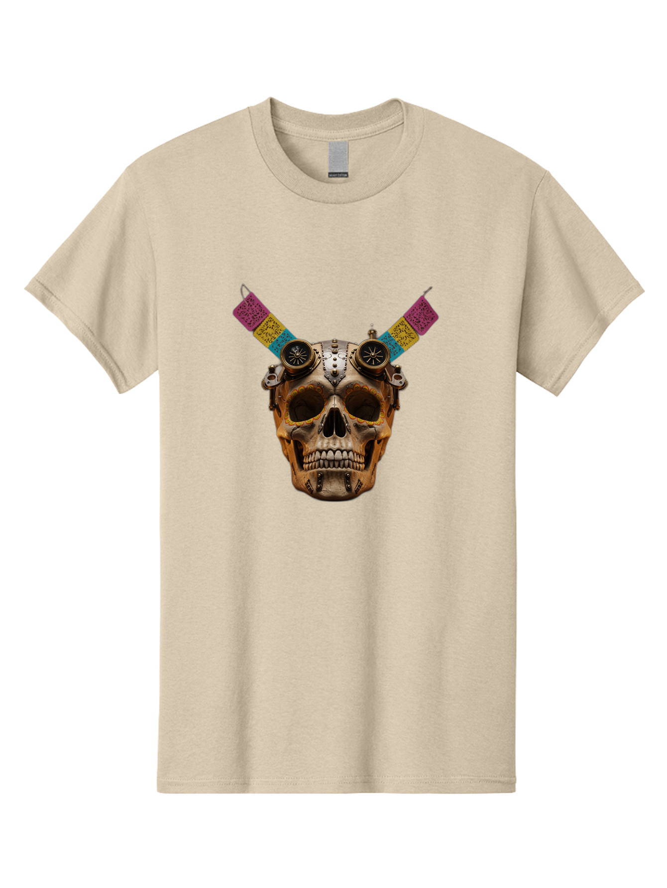Steampunk-Skull Men'S Graphic Tee, 100% Cotton, Comfortable Casual Summer Wear, Machine Washable, Steampunk Artwork, Skull With Goggles, Mechanical Components, Colorful Banners, Day Of The Dead, Steampunk Fashion, Alternative Art, Bad720 7