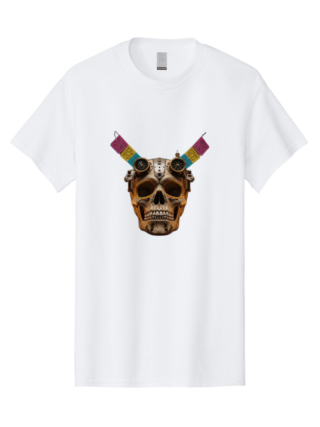 Steampunk-Skull Men'S Graphic Tee, 100% Cotton, Comfortable Casual Summer Wear, Machine Washable, Steampunk Artwork, Skull With Goggles, Mechanical Components, Colorful Banners, Day Of The Dead, Steampunk Fashion, Alternative Art, Bad720 11