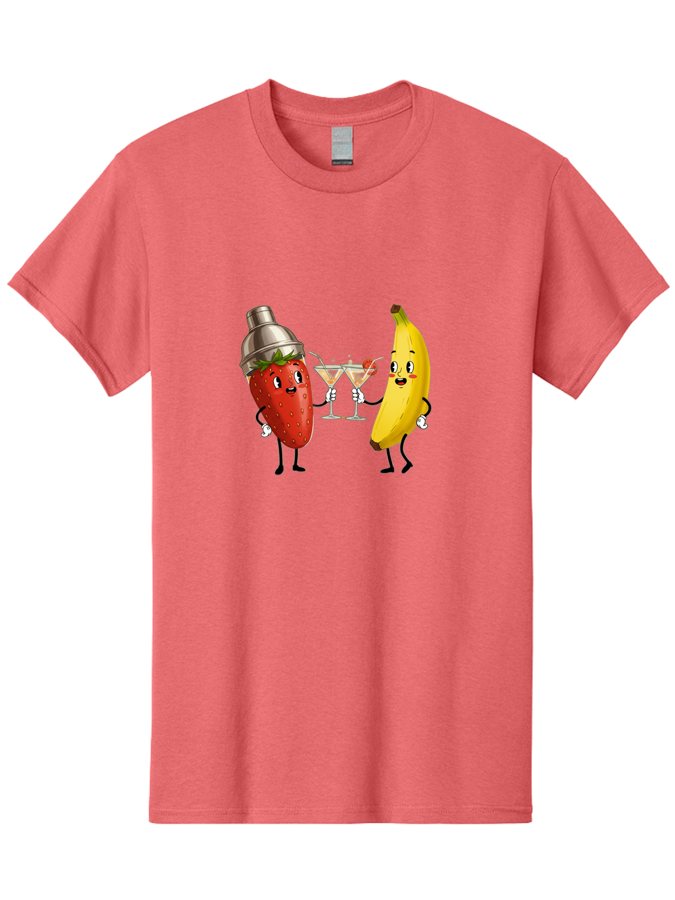 Strawberry-Banana-Cocktail Men'S Graphic Tee, 100% Cotton, Comfortable Casual Summer Wear, Machine Washable, Cartoon Strawberry, Cocktail Shaker, Martini Glasses, Banana Character, Fruit Cocktail, Funny Illustration, Animated Fruit, Bad738 7