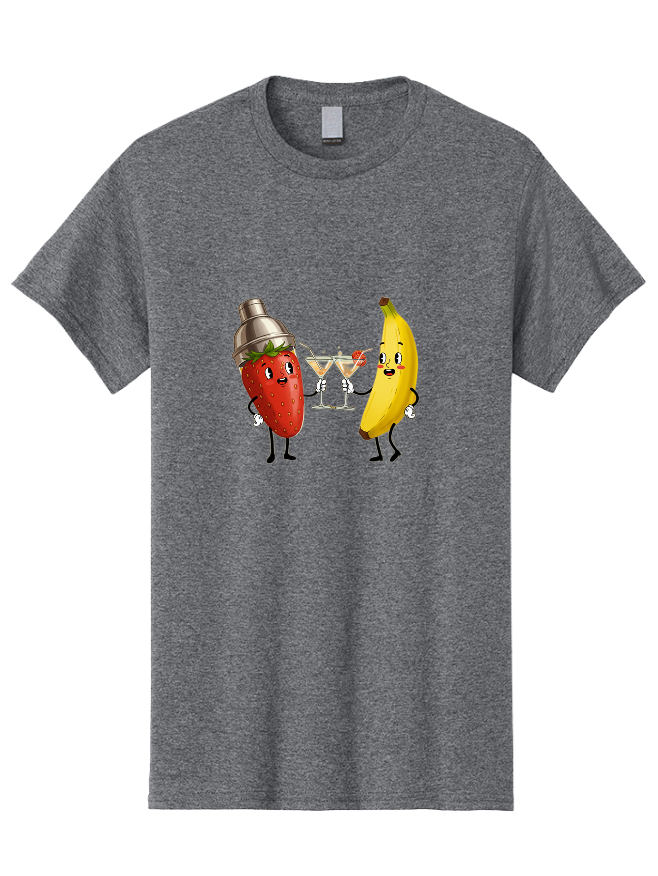 Strawberry-Banana-Cocktail Men'S Graphic Tee, 100% Cotton, Comfortable Casual Summer Wear, Machine Washable, Cartoon Strawberry, Cocktail Shaker, Martini Glasses, Banana Character, Fruit Cocktail, Funny Illustration, Animated Fruit, Bad738 15