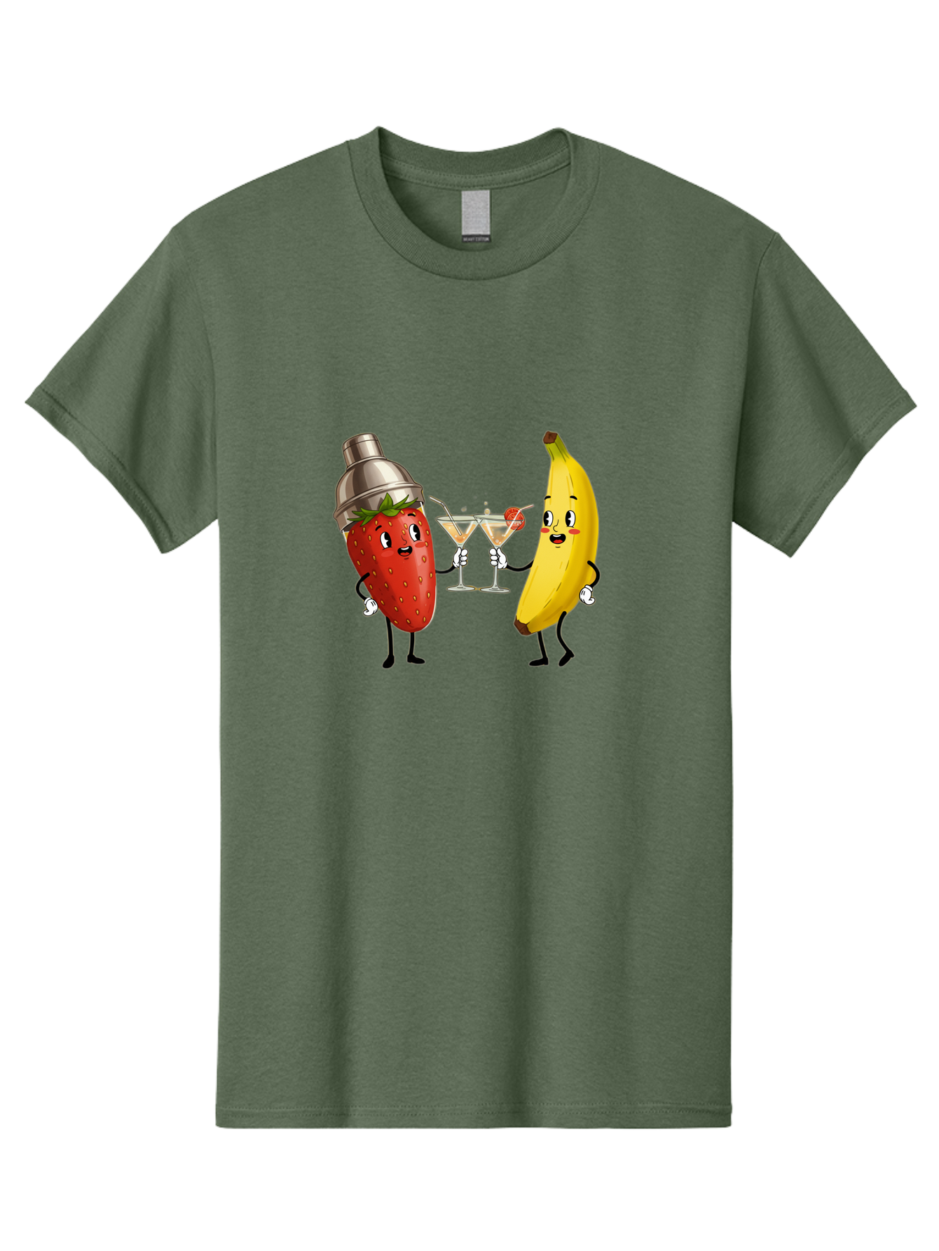Strawberry-Banana-Cocktail Men'S Graphic Tee, 100% Cotton, Comfortable Casual Summer Wear, Machine Washable, Cartoon Strawberry, Cocktail Shaker, Martini Glasses, Banana Character, Fruit Cocktail, Funny Illustration, Animated Fruit, Bad738 5
