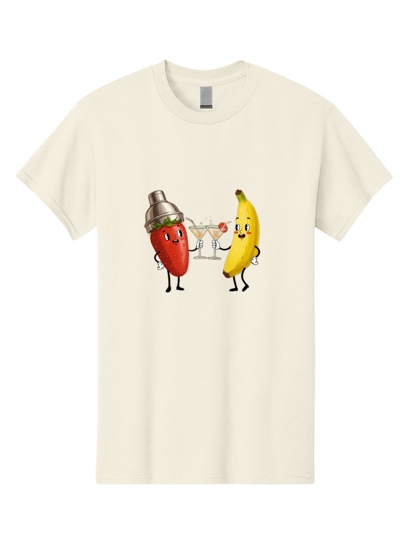 Strawberry-Banana-Cocktail Men'S Graphic Tee, 100% Cotton, Comfortable Casual Summer Wear, Machine Washable, Cartoon Strawberry, Cocktail Shaker, Martini Glasses, Banana Character, Fruit Cocktail, Funny Illustration, Animated Fruit, Bad738 6