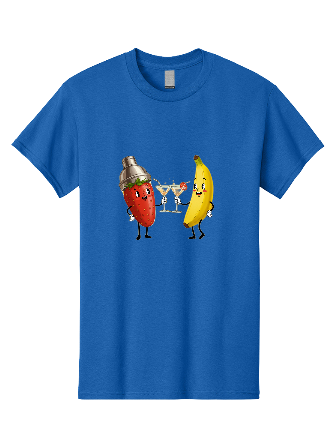 Strawberry-Banana-Cocktail Men'S Graphic Tee, 100% Cotton, Comfortable Casual Summer Wear, Machine Washable, Cartoon Strawberry, Cocktail Shaker, Martini Glasses, Banana Character, Fruit Cocktail, Funny Illustration, Animated Fruit, Bad738 9