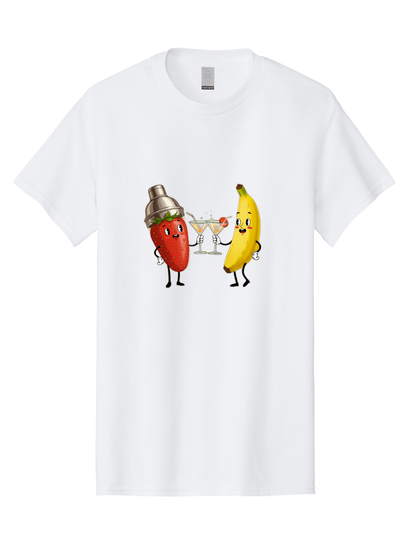 Strawberry-Banana-Cocktail Men'S Graphic Tee, 100% Cotton, Comfortable Casual Summer Wear, Machine Washable, Cartoon Strawberry, Cocktail Shaker, Martini Glasses, Banana Character, Fruit Cocktail, Funny Illustration, Animated Fruit, Bad738 11