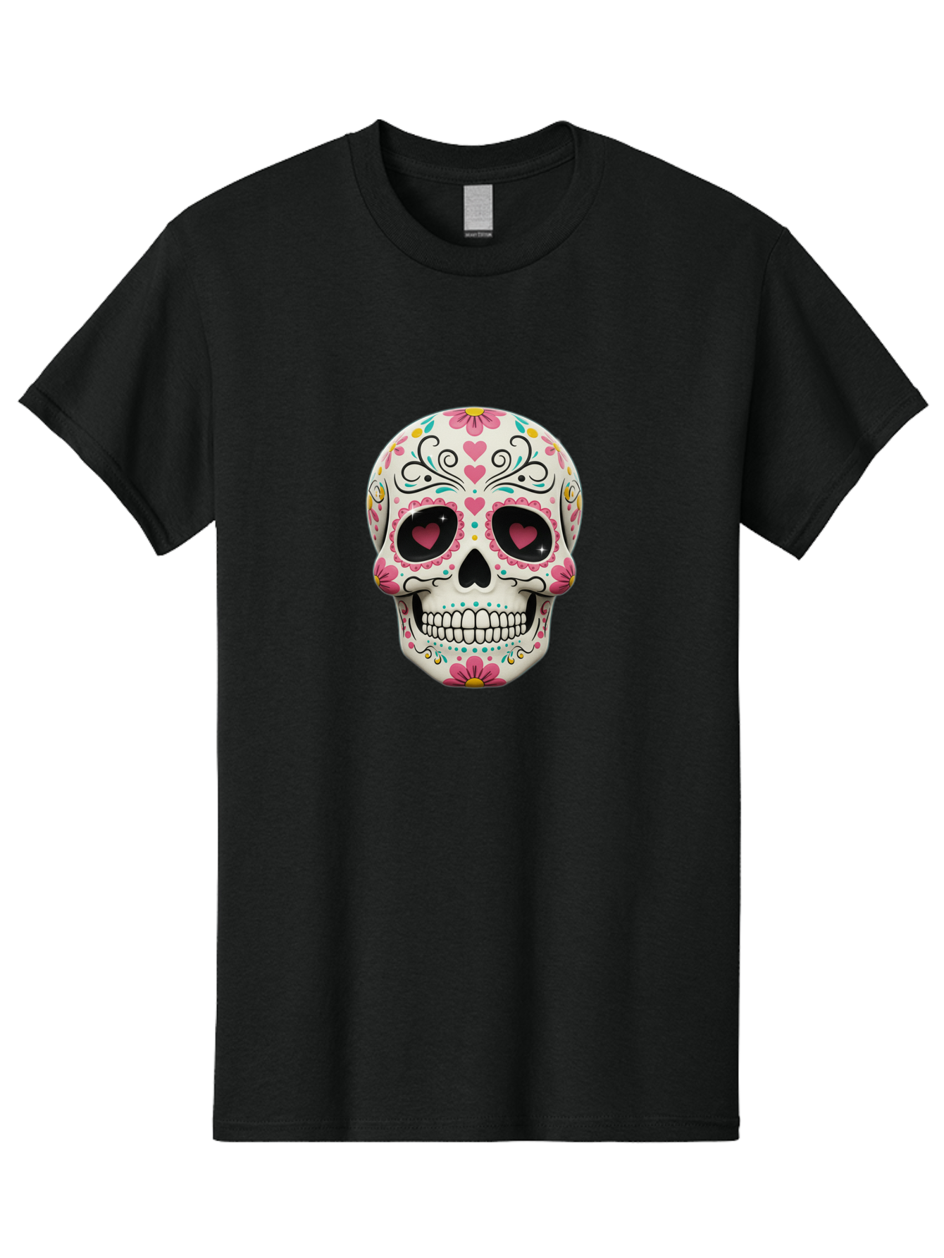 Sugar-Skull-1 Men'S Graphic Tee, 100% Cotton, Comfortable Casual Summer Wear, Machine Washable, Sugar Skull, Day Of The Dead, Floral Designs, Heart-Shaped Eyes, Vibrant Colors, Festive Decoration, Mexican Culture, Intricate Patterns, Skull Art Bad758 1