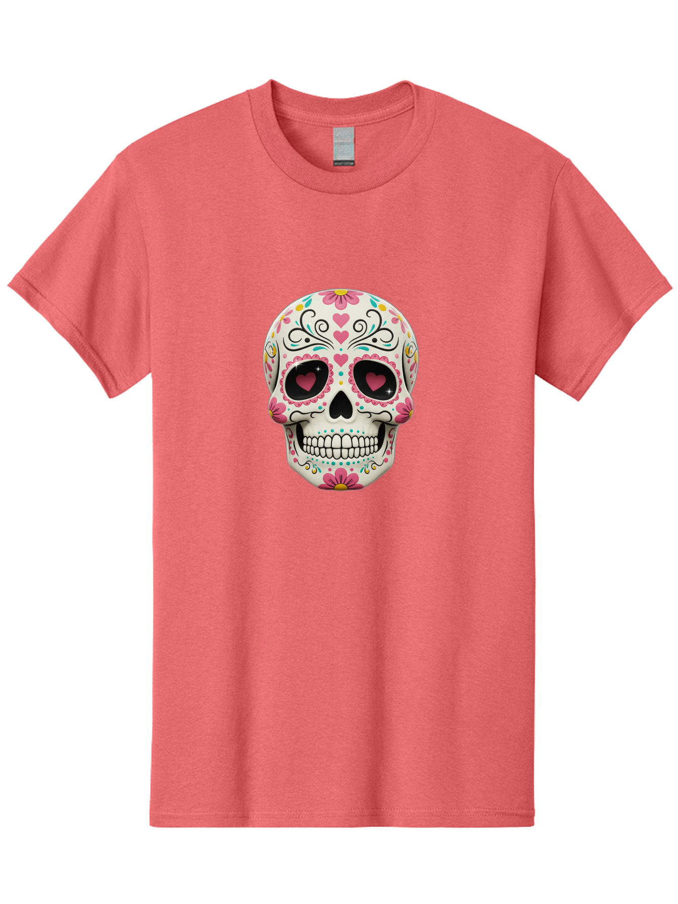 Sugar-Skull-1 Men'S Graphic Tee, 100% Cotton, Comfortable Casual Summer Wear, Machine Washable, Sugar Skull, Day Of The Dead, Floral Designs, Heart-Shaped Eyes, Vibrant Colors, Festive Decoration, Mexican Culture, Intricate Patterns, Skull Art Bad758 5