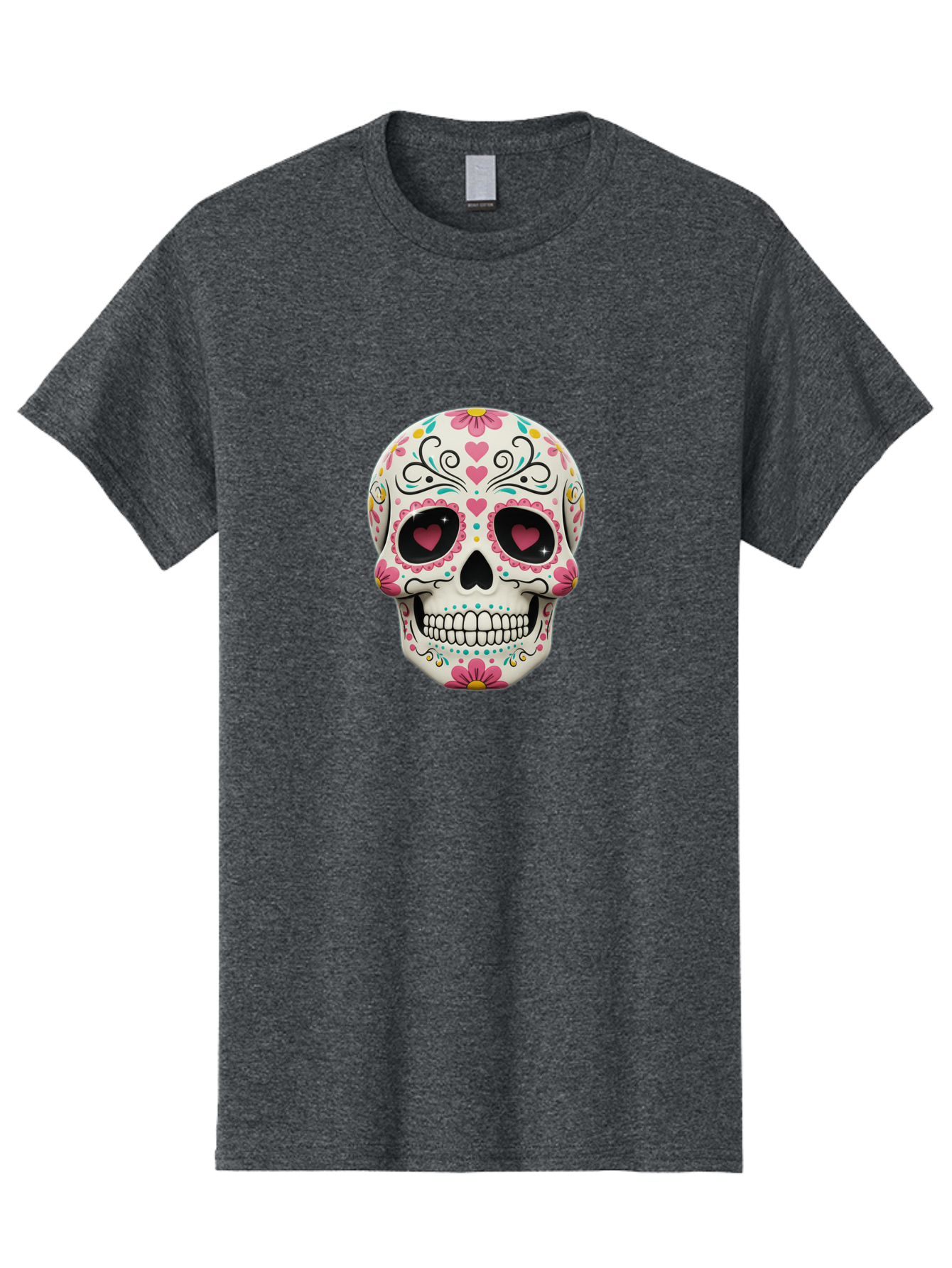 Sugar-Skull-1 Men'S Graphic Tee, 100% Cotton, Comfortable Casual Summer Wear, Machine Washable, Sugar Skull, Day Of The Dead, Floral Designs, Heart-Shaped Eyes, Vibrant Colors, Festive Decoration, Mexican Culture, Intricate Patterns, Skull Art Bad758 4