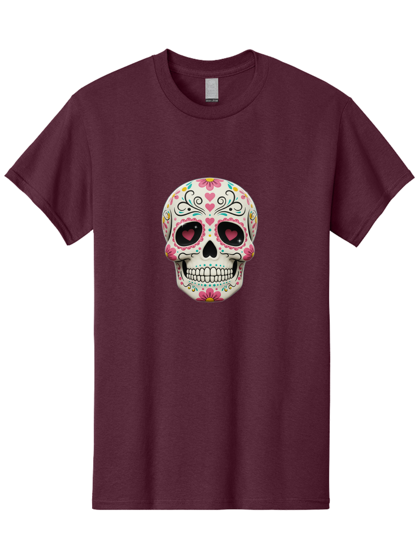 Sugar-Skull-1 Men'S Graphic Tee, 100% Cotton, Comfortable Casual Summer Wear, Machine Washable, Sugar Skull, Day Of The Dead, Floral Designs, Heart-Shaped Eyes, Vibrant Colors, Festive Decoration, Mexican Culture, Intricate Patterns, Skull Art Bad758 11