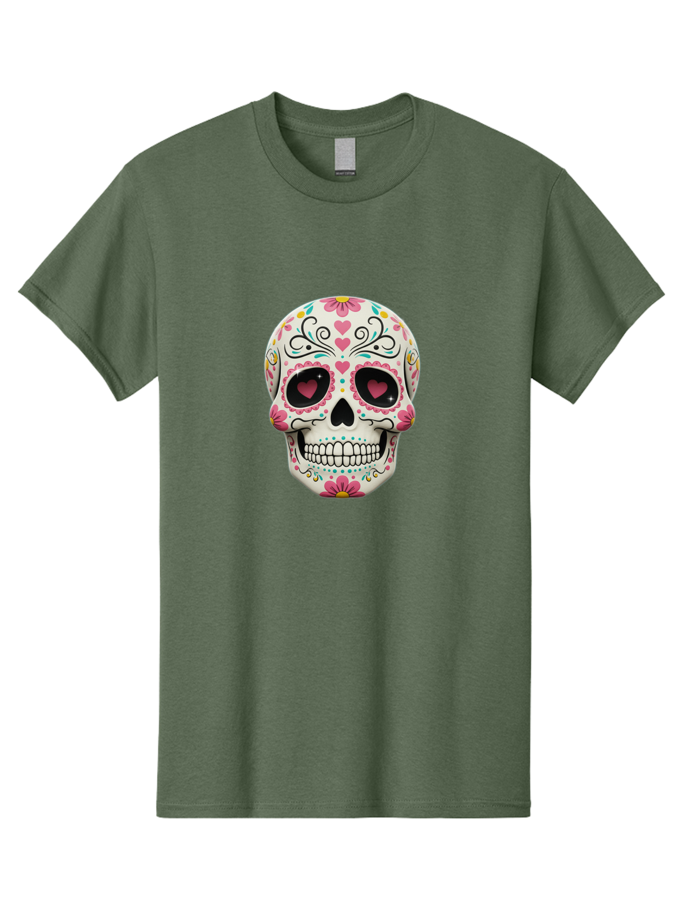 Sugar-Skull-1 Men'S Graphic Tee, 100% Cotton, Comfortable Casual Summer Wear, Machine Washable, Sugar Skull, Day Of The Dead, Floral Designs, Heart-Shaped Eyes, Vibrant Colors, Festive Decoration, Mexican Culture, Intricate Patterns, Skull Art Bad758 6