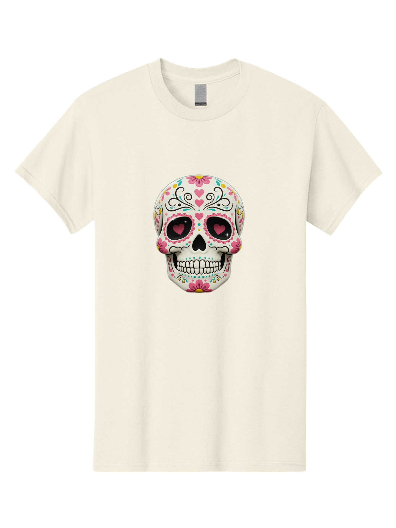 Sugar-Skull-1 Men'S Graphic Tee, 100% Cotton, Comfortable Casual Summer Wear, Machine Washable, Sugar Skull, Day Of The Dead, Floral Designs, Heart-Shaped Eyes, Vibrant Colors, Festive Decoration, Mexican Culture, Intricate Patterns, Skull Art Bad758 2