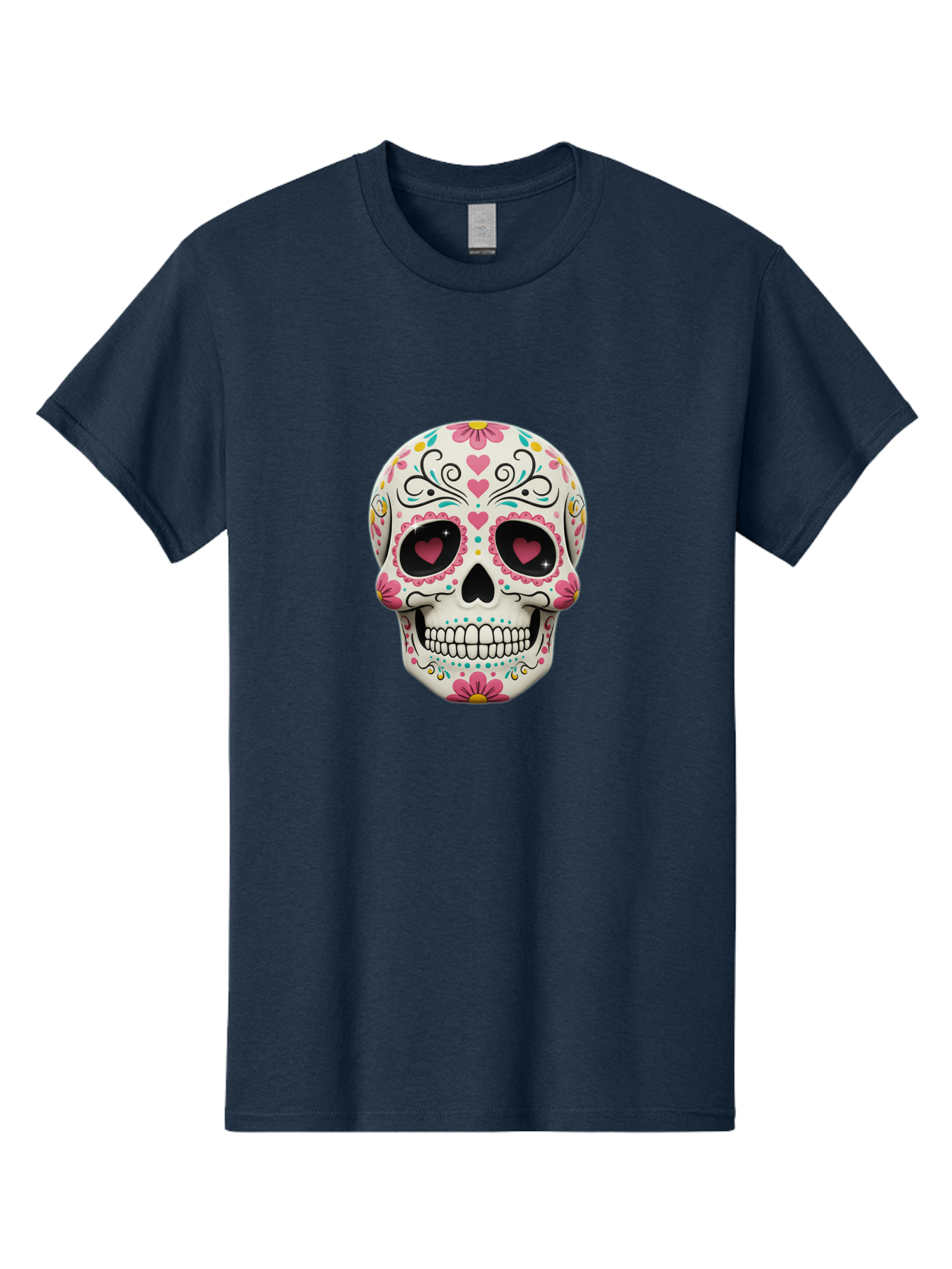 Sugar-Skull-1 Men'S Graphic Tee, 100% Cotton, Comfortable Casual Summer Wear, Machine Washable, Sugar Skull, Day Of The Dead, Floral Designs, Heart-Shaped Eyes, Vibrant Colors, Festive Decoration, Mexican Culture, Intricate Patterns, Skull Art Bad758 15